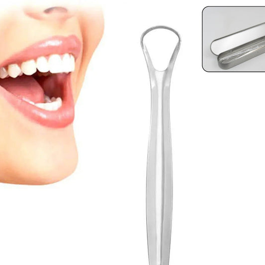 Stainless Steel Tongue Scraper Tongue Cleaners (1pc With Metal Case) - Happy Price - Image 1