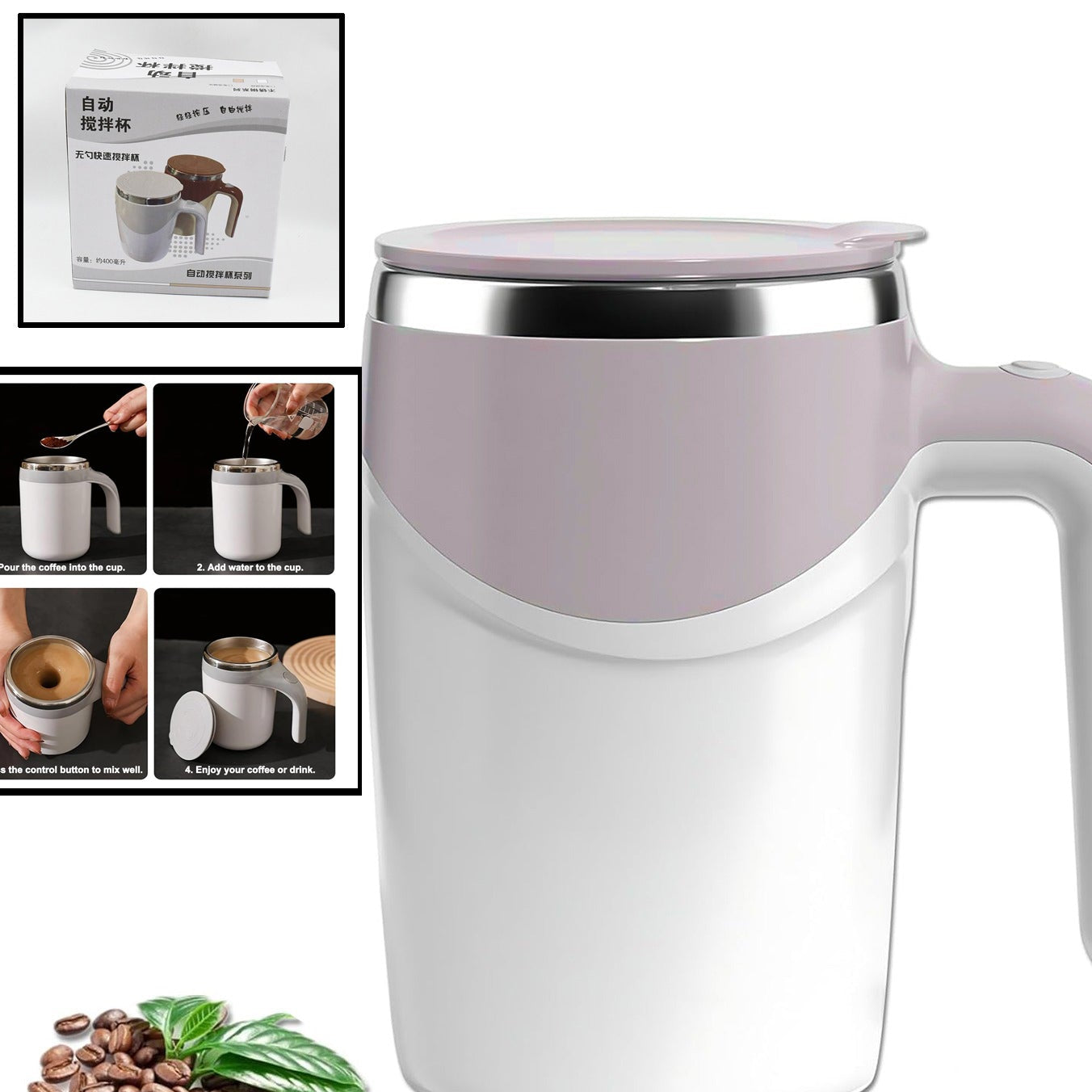 Stirring Coffee Mug  Magnetic Stirring Coffee Cup  Stainless Steel Mug For Milk  Travel Mixing Cup  Self Stirring Coffee Mug Suitable For Coffee Milk Hot Chocolat  Battery Operated ( Battery Not Included ) - Happy Price - Image 1