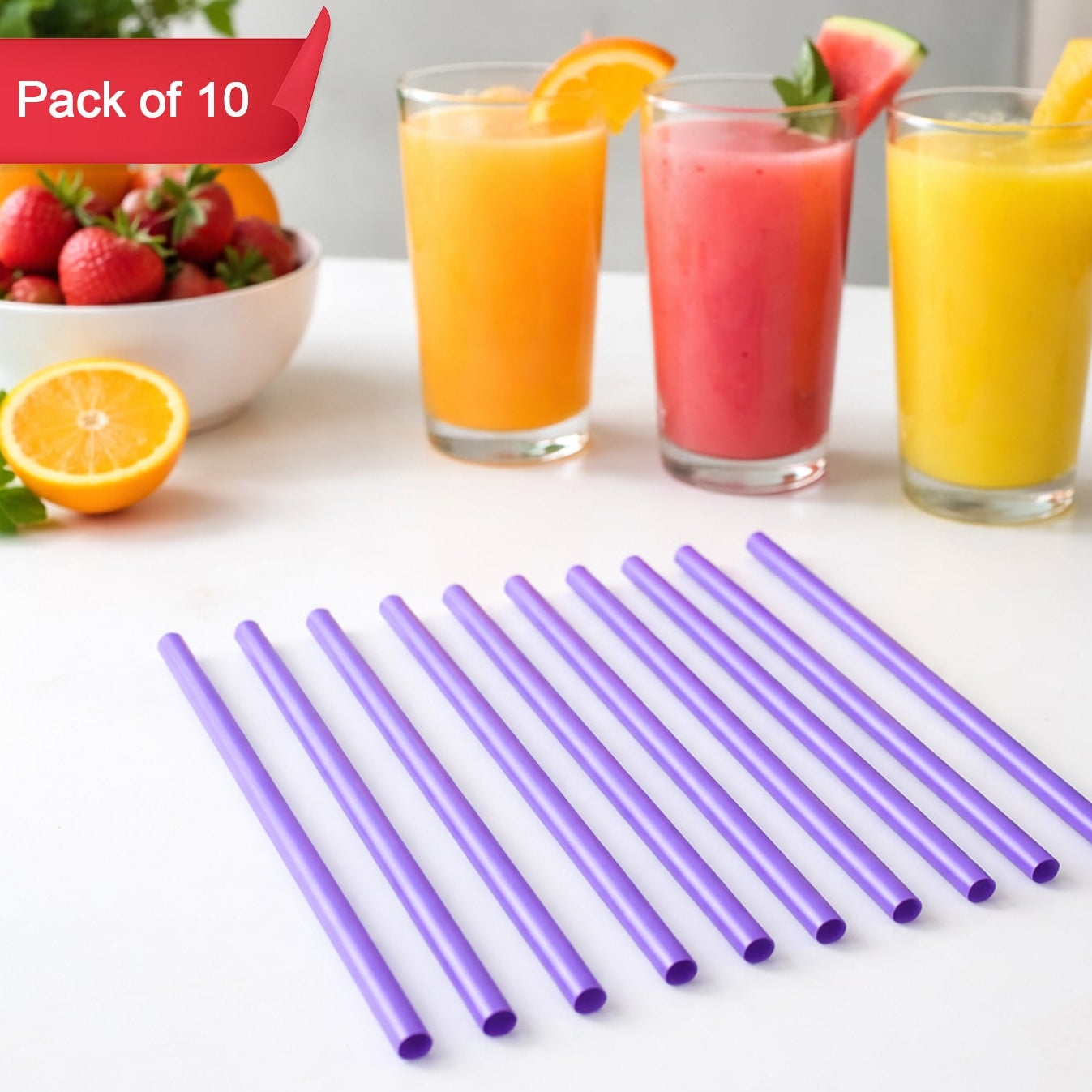 Pack of 10 Reusable Plastic Drinking Straws for Cold Beverages - Happy Price - Image 1