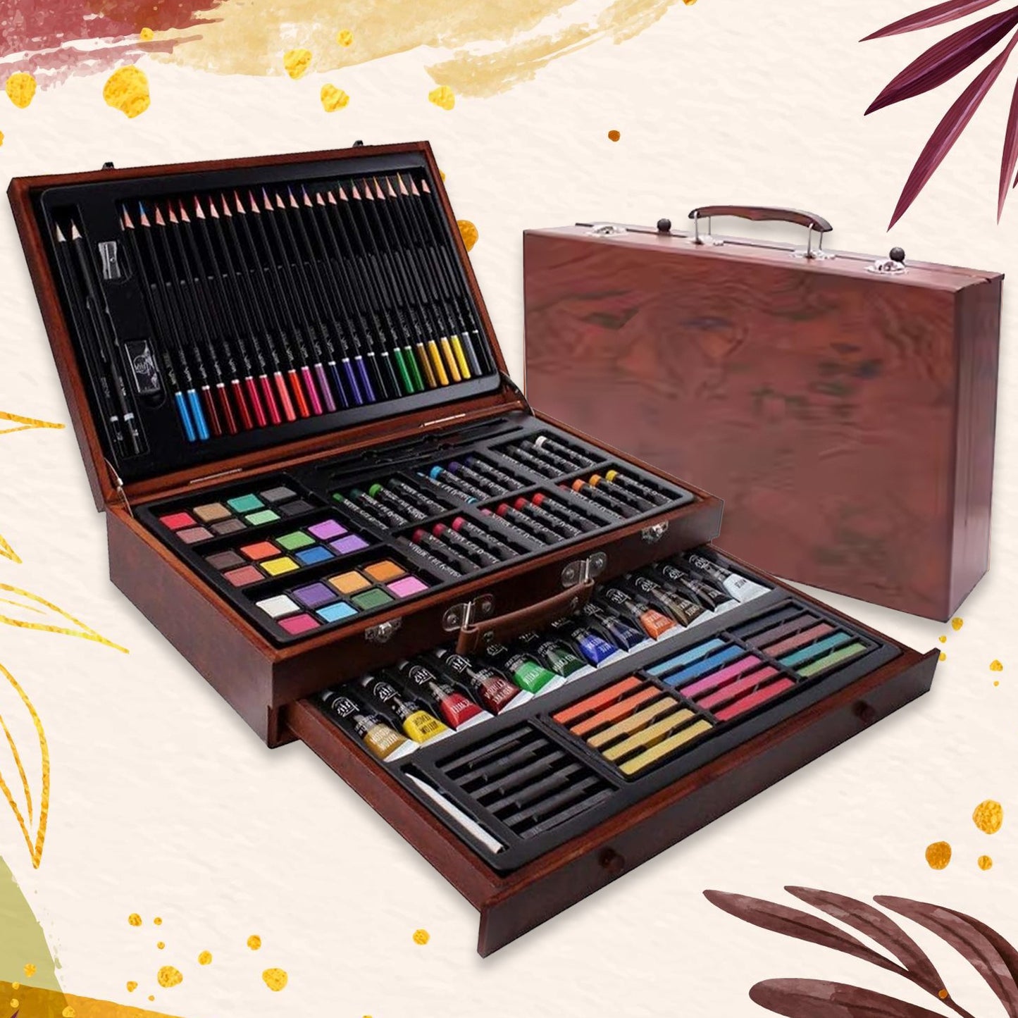 112 Pcs Art Supplies Drawing & Painting Kit with Wooden Case - Happy Price - Image 2