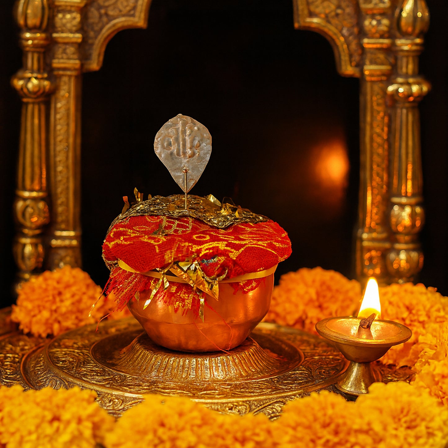 Decorative Vastu Kalash Pooja Set - Copper-Style Mini Kalash with Sacred Tokens (1 Set) - Happy Price - Image 6