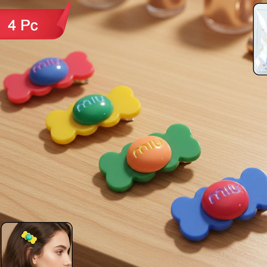4 Pc Candy Shape Hair Clips for Girls & Women - Colorful Cartoon Snap Accessories - Happy Price - Image 1