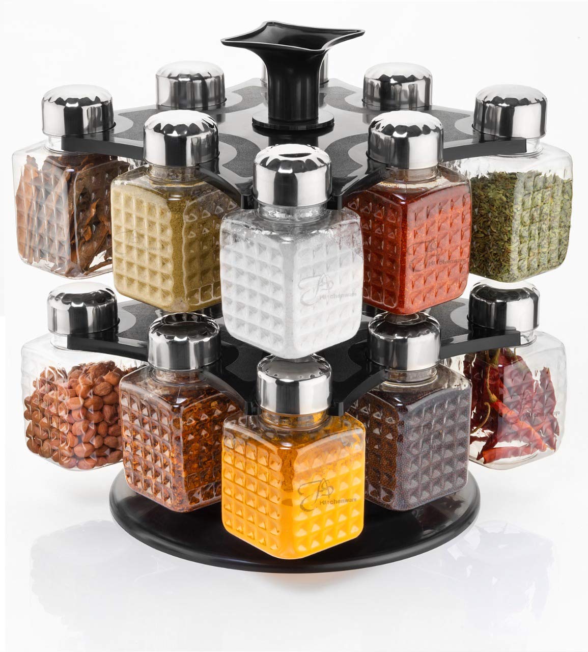 All New Square 16 Bottle Design 360 Degree Revolving Spice Rack Container Condiment Pieces Set Square Small Container - Happy Price - Image 2