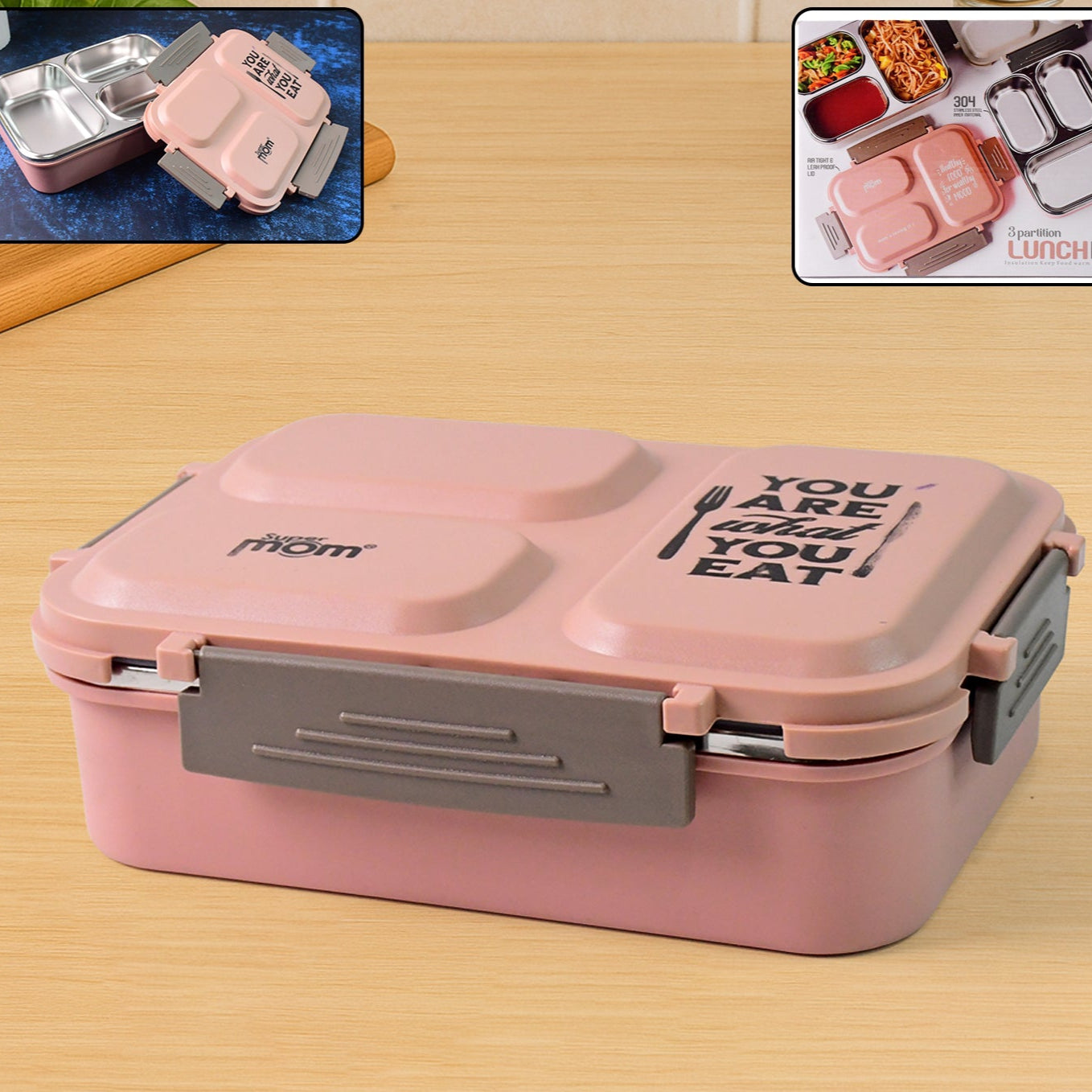 Premium 3-Partition Stainless Steel Lunch Box (1 Pc) - Leak-Proof Tiffin for Office & School - Happy Price - Image 1