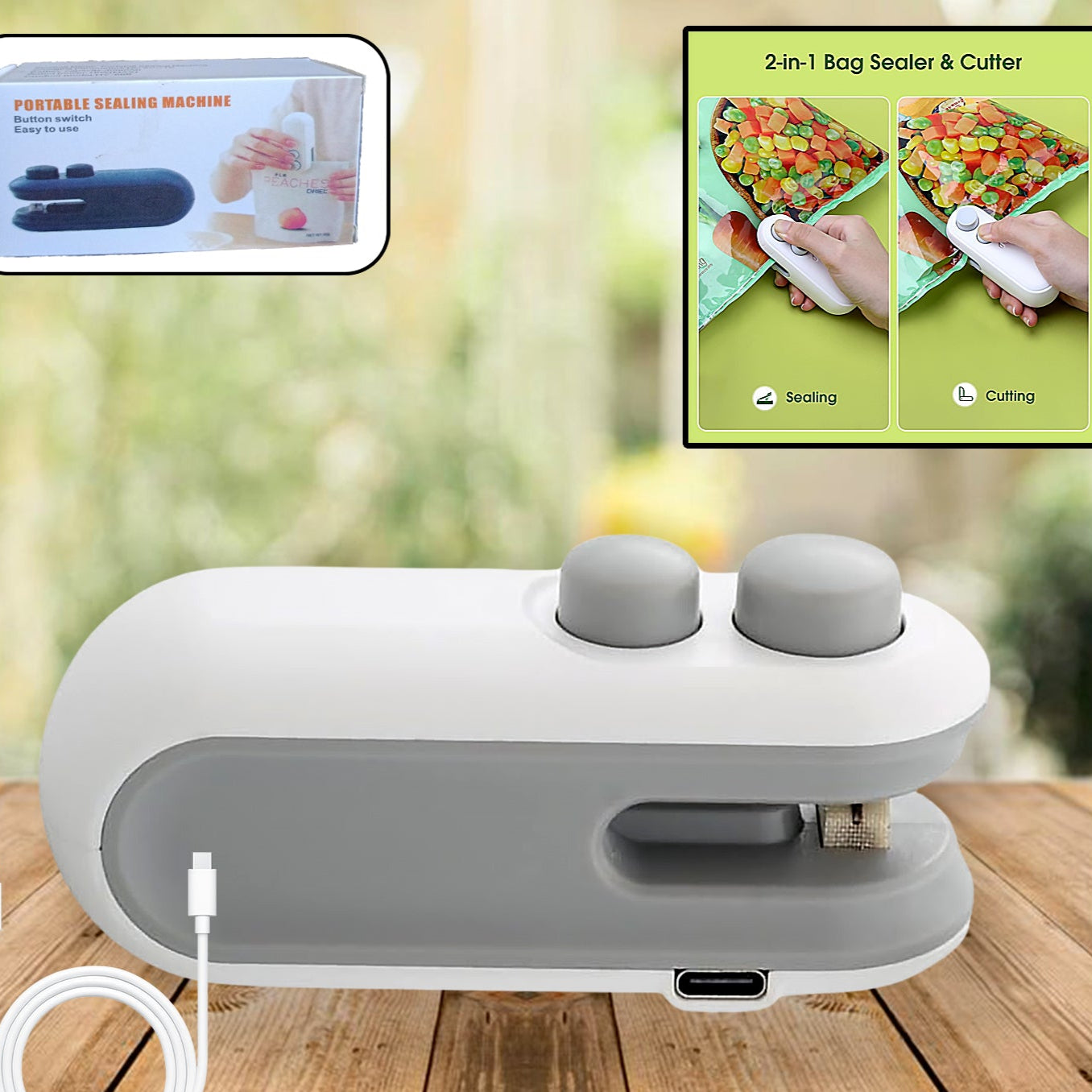 Mini Bag Sealer 2 In 1 Seal  Cutter Heat Sealers Type-c Usb Charging Portable Bag Reseller Handle Food Sealer Sealing Machine For Food Storage Plastic Bags Snacks Keep Food Fresh - Happy Price - Image 1
