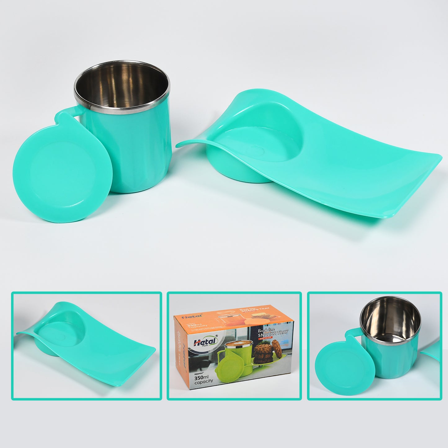 Snacks Tray  Inside Steel Cup 350ml Break Time Tray For Kids  Home Use - Happy Price - Image 2