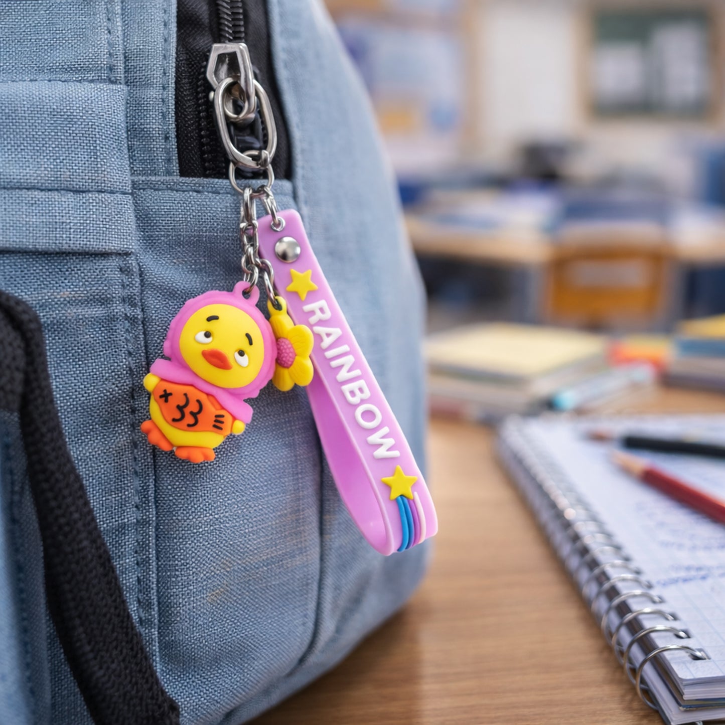 Cartoon Duck Keychain with Rainbow Strap - Silicone Bag Charm (1 Pc) - Happy Price - Image 6