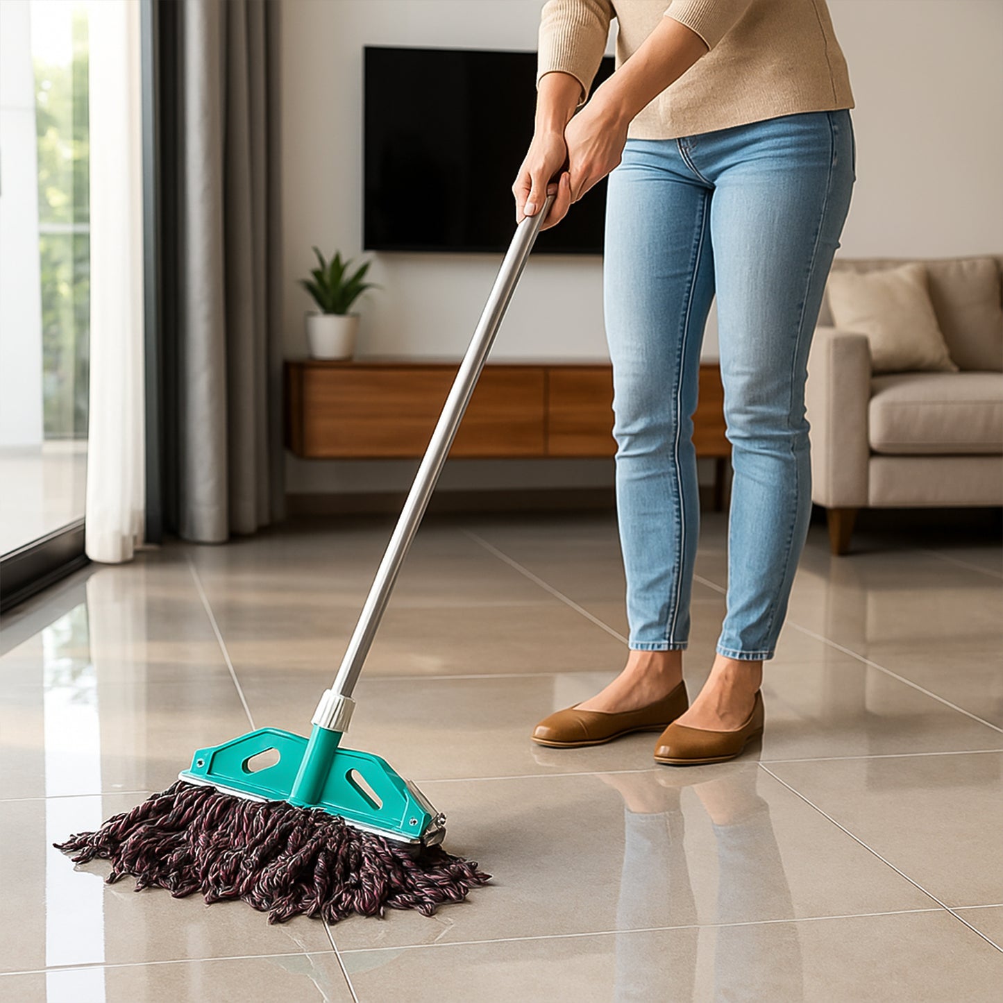 Cotton Yarn Floor Mop with Long Handle - 1 Pc - Happy Price - Image 3