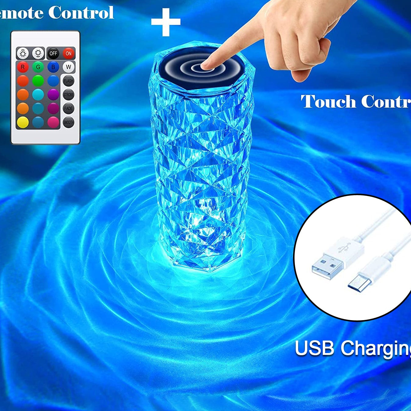 6604 Crystal Touch Night Light (16 Colors) - Rose Diamond Table Lamp With Remote Control Usb Table Lamp Romantic Date Lighting Decor For Festival Bedroom Dining Room - Happy Price - Image 1