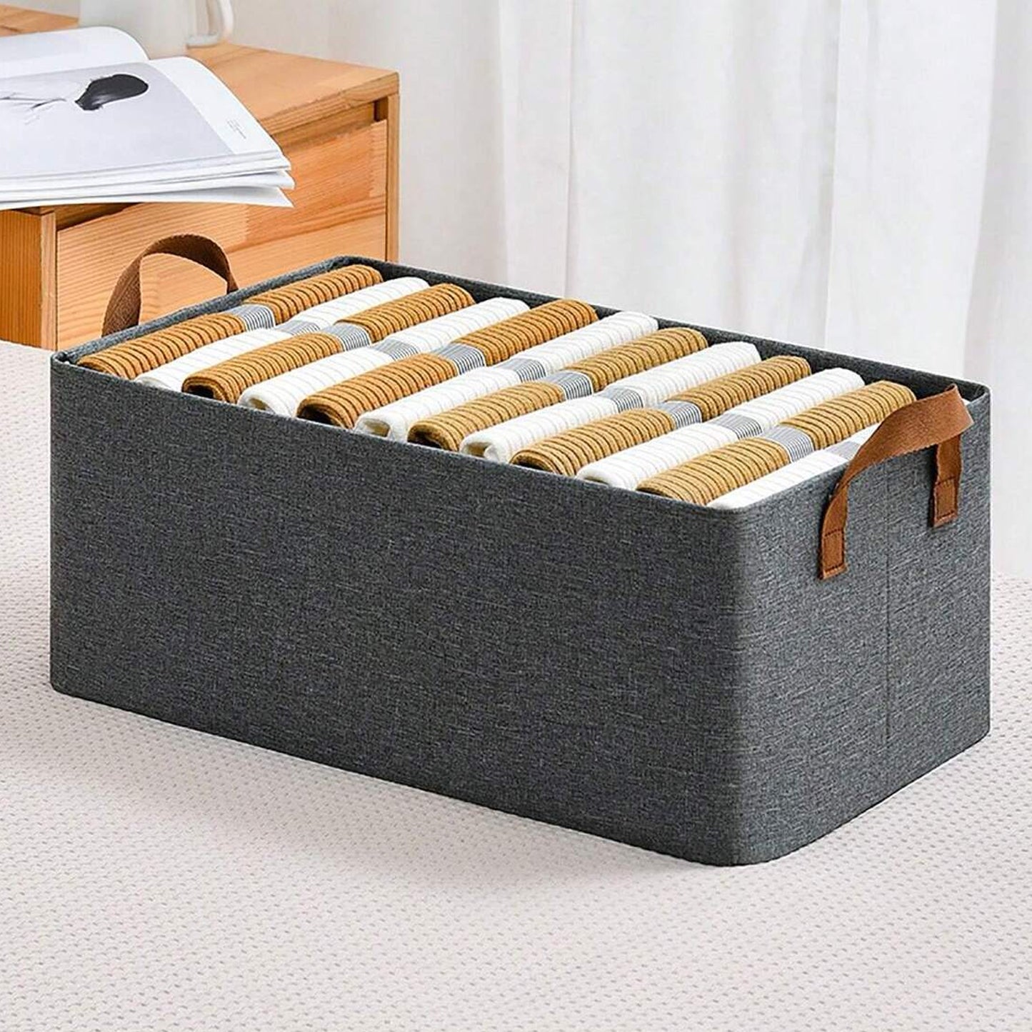 Cloth Storage Baskets Closet Storage Bins Canvas Fabric Storage Basket For Shelves Basket Organizers For Shelf Storage Bins For Clothes (4827 Cm) - Happy Price - Image 4