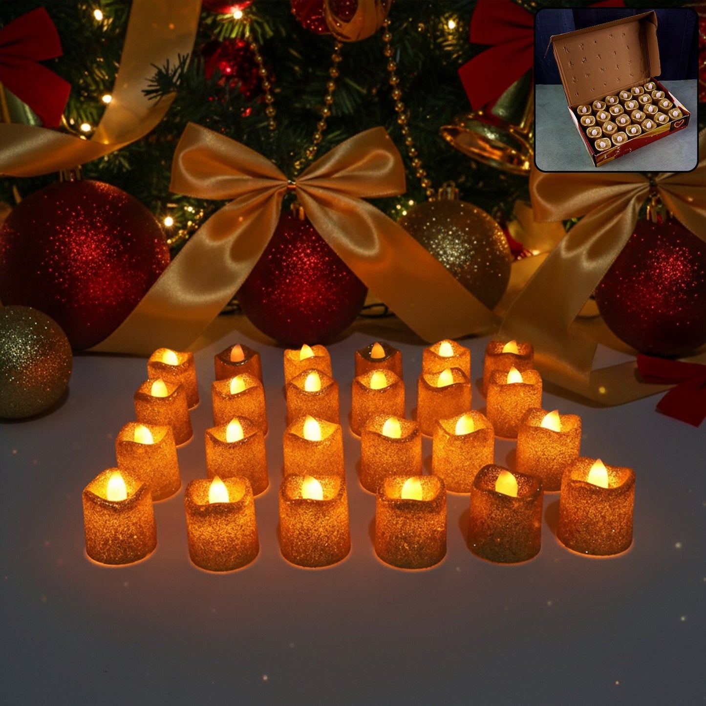 Happyprice Glitter LED Tealight Candles - 24 Pc Set, Flameless Decorative Lights for Festivals & Home - Happy Price - Image 2