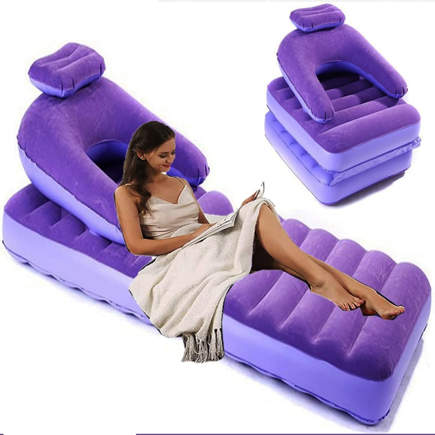2 In 1 Air Mattress  Lounger Portable Inflatable Mattress Air Sofa With Air Hand Pump (17575 Cm) - Happy Price - Image 3