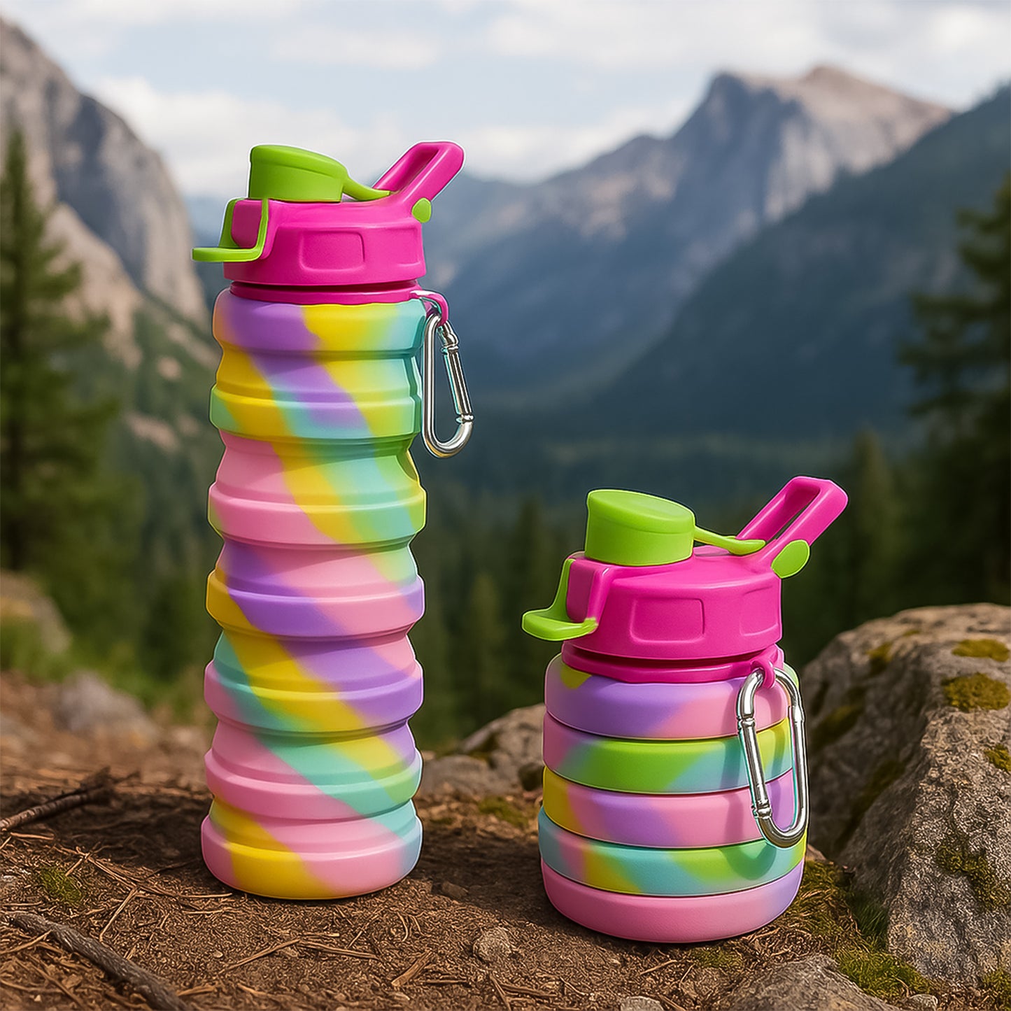 Colorful Collapsible Silicone Water Bottle with Carabiner Clip - 1 Pc - Happy Price - Image 6