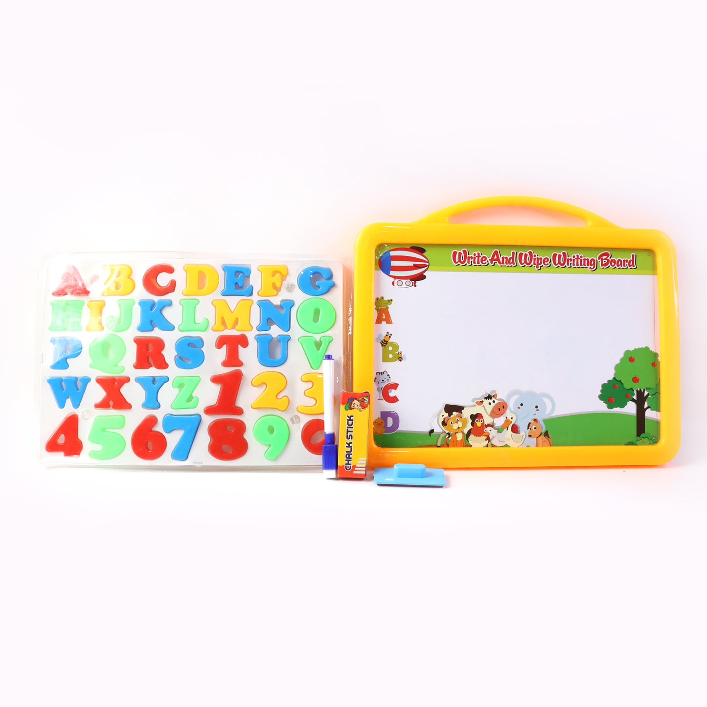 2-in-1 Kids Double-Sided Writing Board Set - Whiteboard & Blackboard with Magnetic Learning Pieces - Happy Price - Image 2