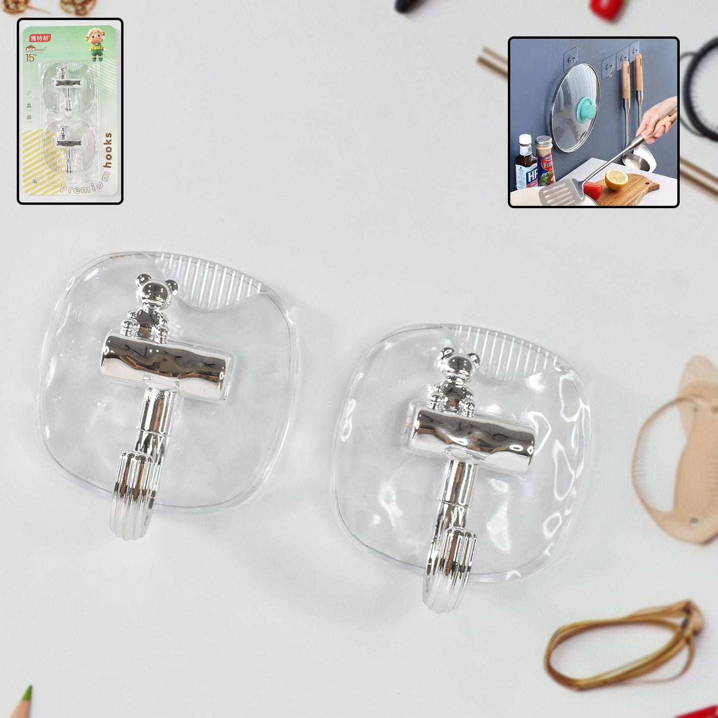 Large Plastic Self Adhesive Wall Hooks (2 Pc) - Happy Price - Image 2