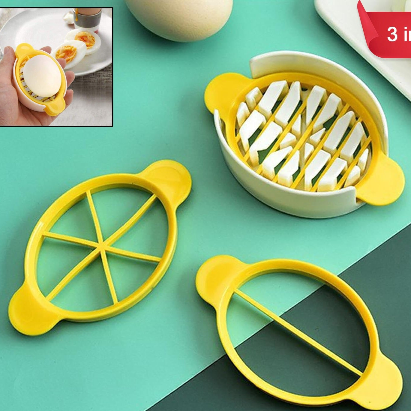 Egg Slicer 3 In 1 Boiled Egg Slicer Egg Slicer Preserved Egg Slicer Home Restaurant Kitchen Tool (1 Pc) - Happy Price - Image 1