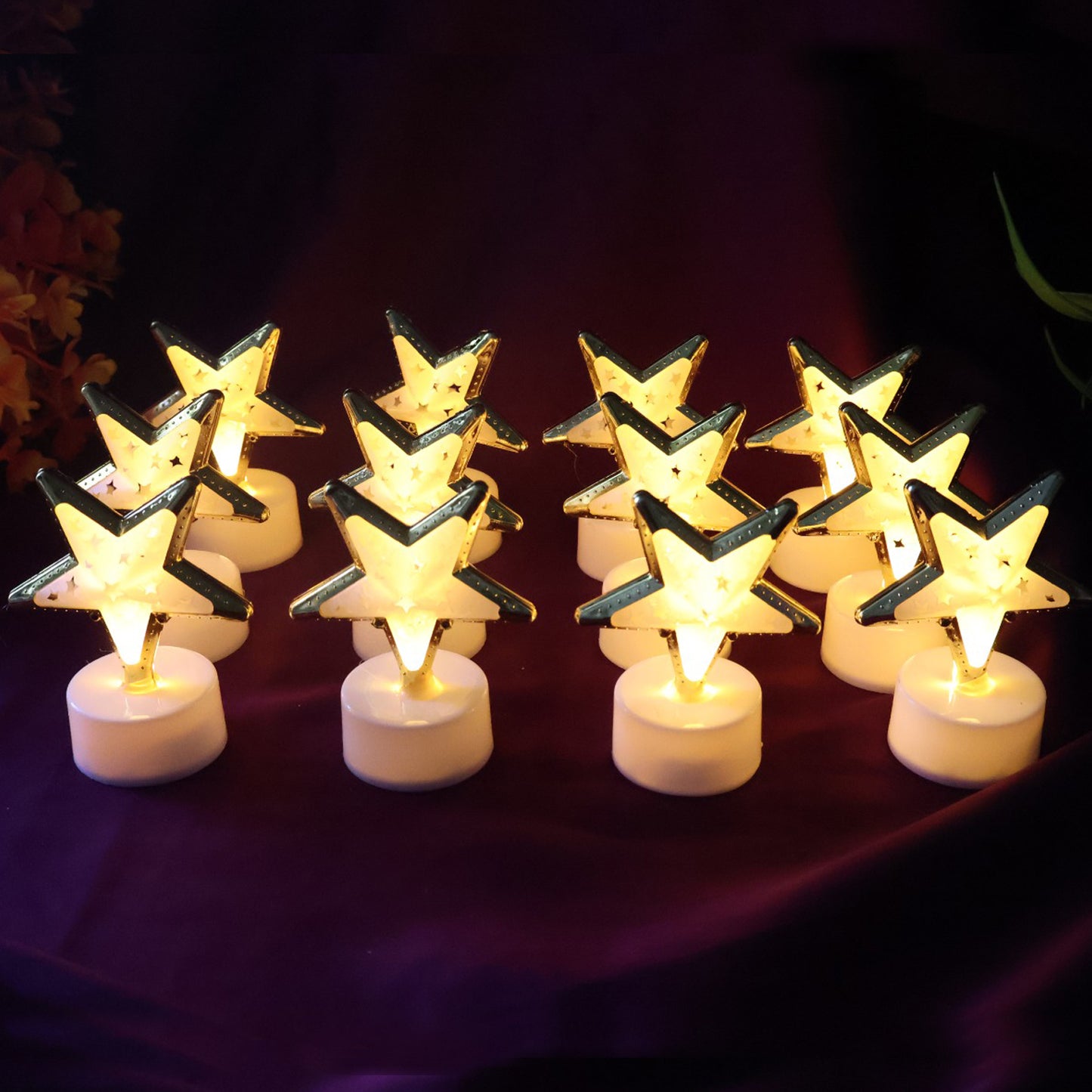 12 Pc Star Shaped Flameless LED Candles - Decorative Flickering Lights for Home & Events - Happy Price - Image 4
