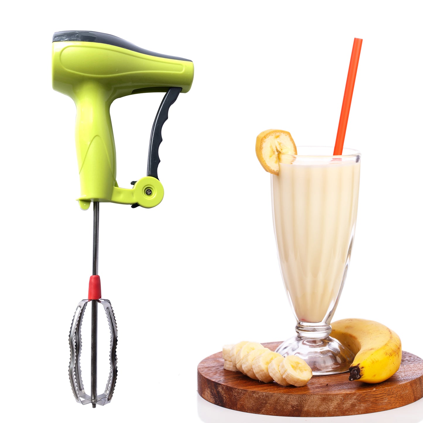 Power Free Manual Hand Blender With Stainless Steel Blades Milk Lassi Maker Egg Beater Mixer Rawai - Happy Price - Image 6