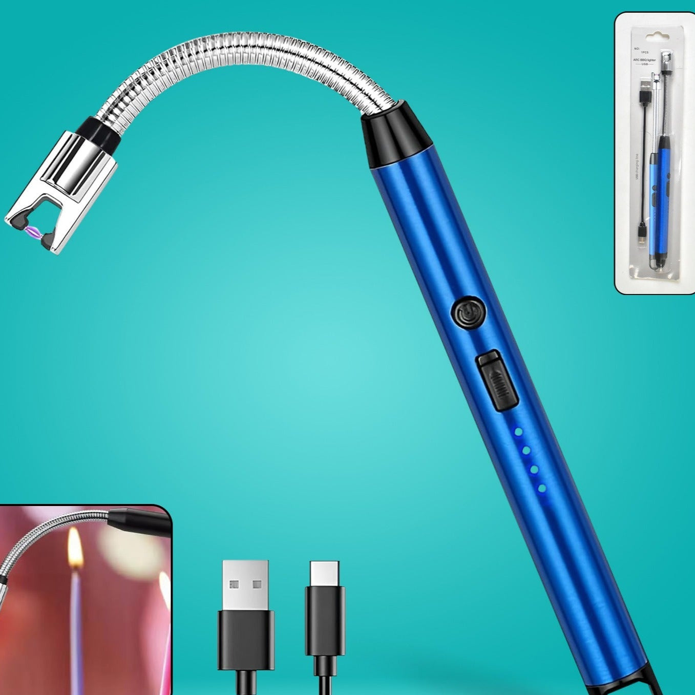 Metal Rechargeable Electric Arc Lighter With Flexible Neck (1 Pc) - Happy Price - Image 1