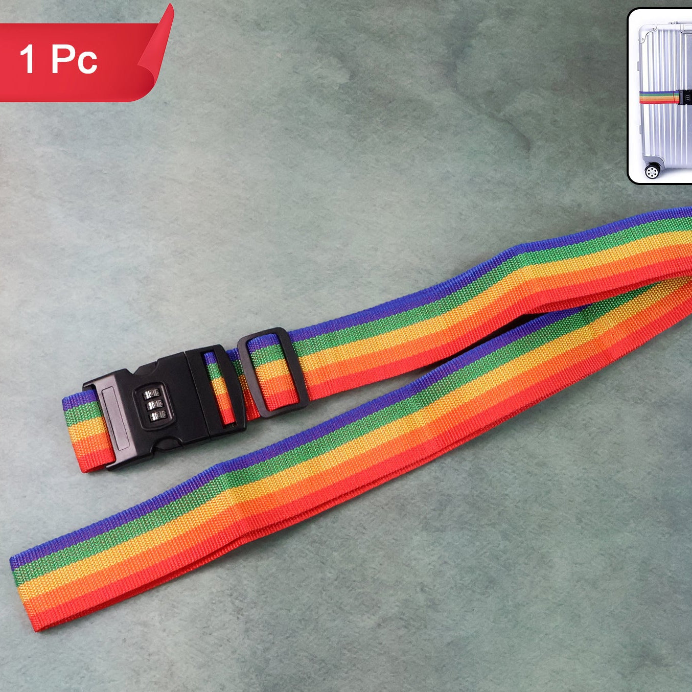 Rainbow Luggage Strap with 3-Digit Combination Lock - 1 Pc - Happy Price - Image 1