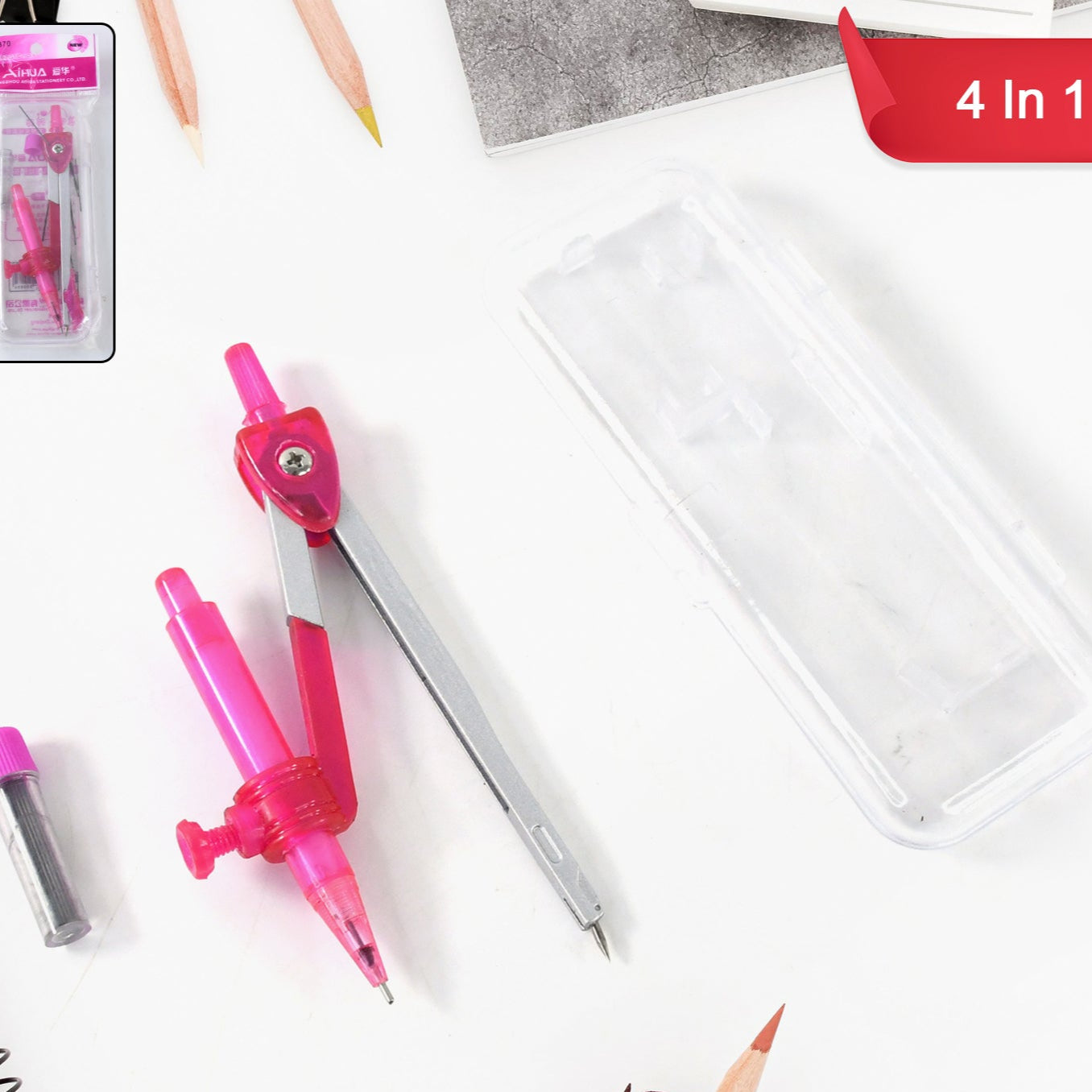 Student Geometry Compass Set (4 In 1) - Happy Price - Image 1