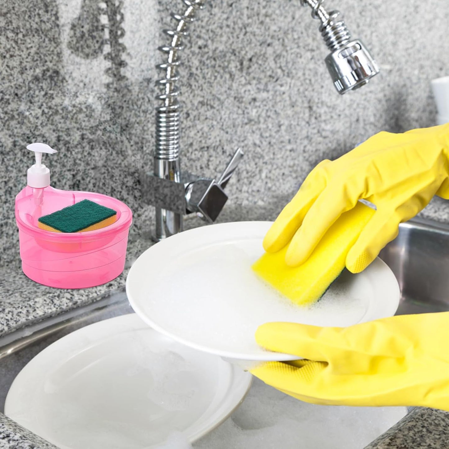 Double Layer Liquid Soap Dispenser With Pump And Sponge Practical For Hotel Sink Clear Soap Dispensing Liquid Pump Bottle For Home  Kitchen Rectangle ( 2 In 1 ) - Happy Price - Image 4