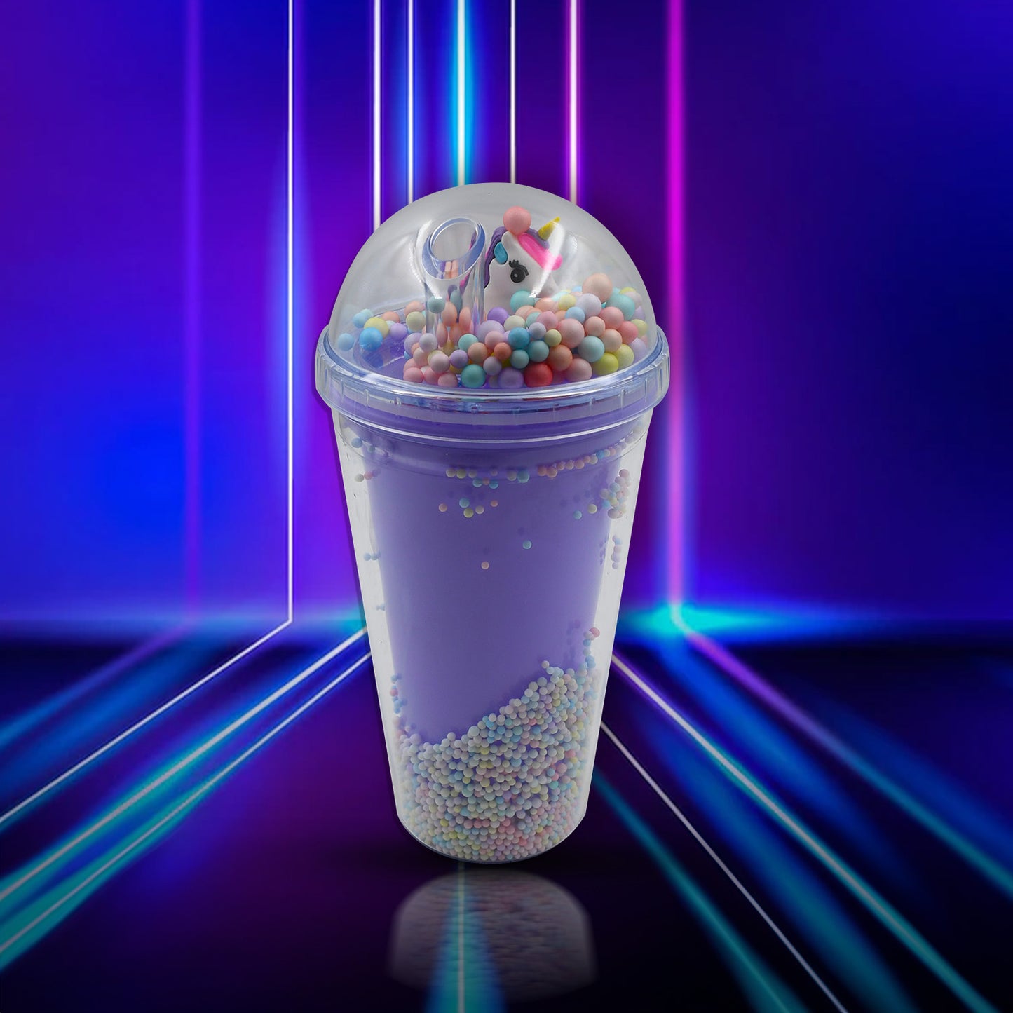 Design Printed Sipper Bottle With Toy Led Glow Light Double Wall Sipper Glass Water Bottle  Sipper Bottle With Straw For Girls And Kids For Boys And Girls Schooltuitiongym (Pack Of 1) - Happy Price - Image 3