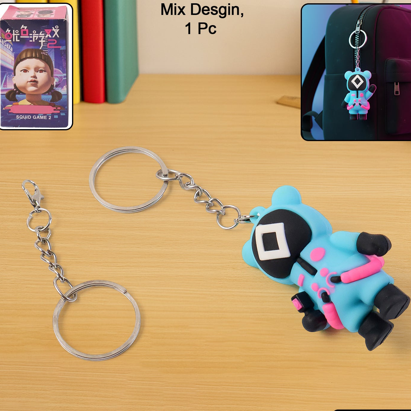 Soft Silicone Character Keychain with Metal Ring - Fun Bag Pendant (1 Pc, Assorted Design) - Happy Price - Image 1