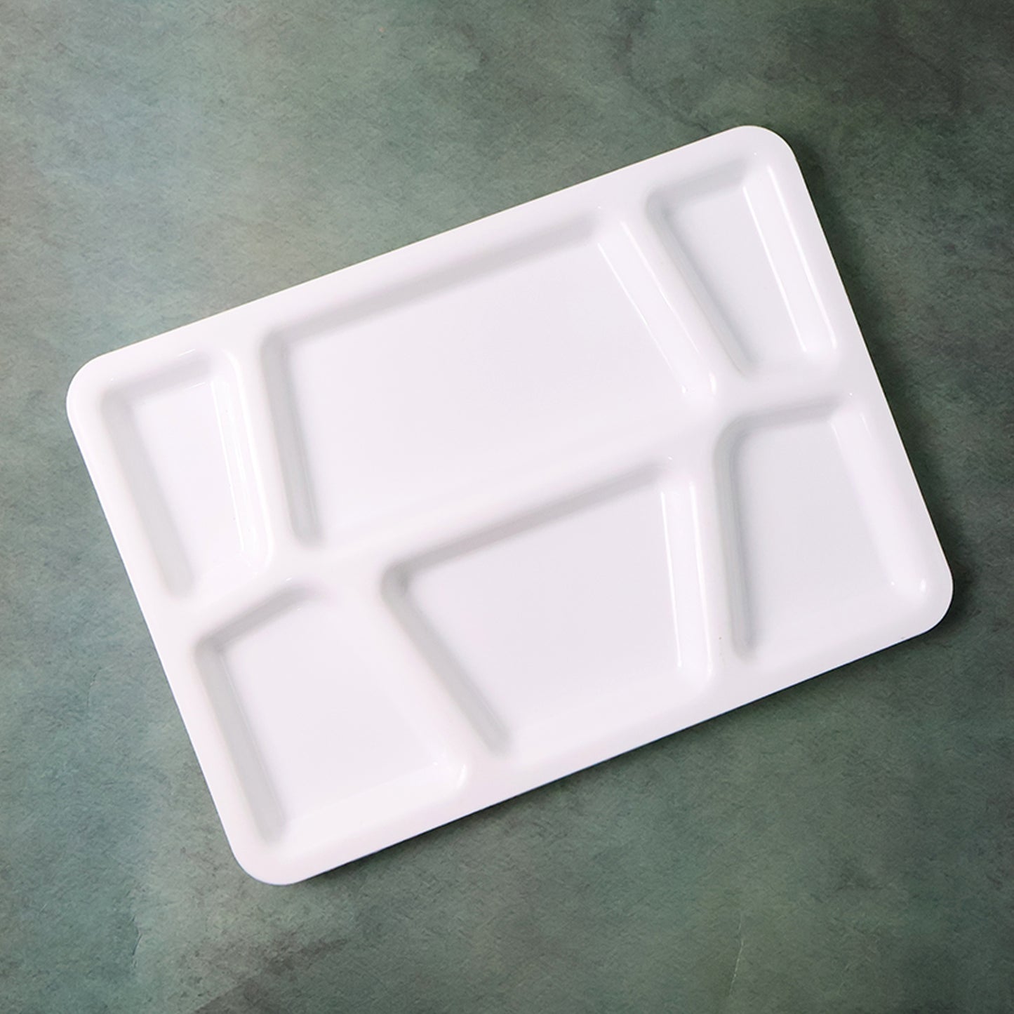 6 Compartment Plastic Meal Serving Tray - 38x27 cm White Dining Plate (1 Pc) - Happy Price - Image 4