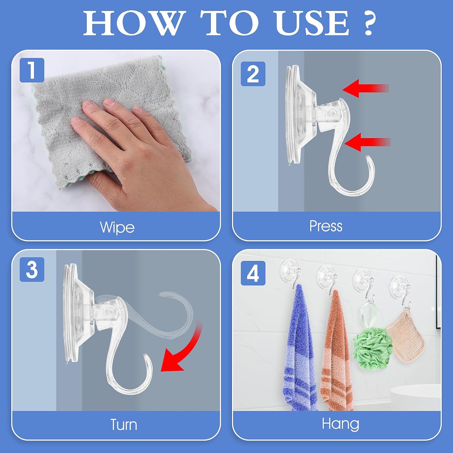 Plastic Suction Cup Hooks - 4 Pcs Set, Removable & Reusable Transparent Hangers - Happy Price - Image 4