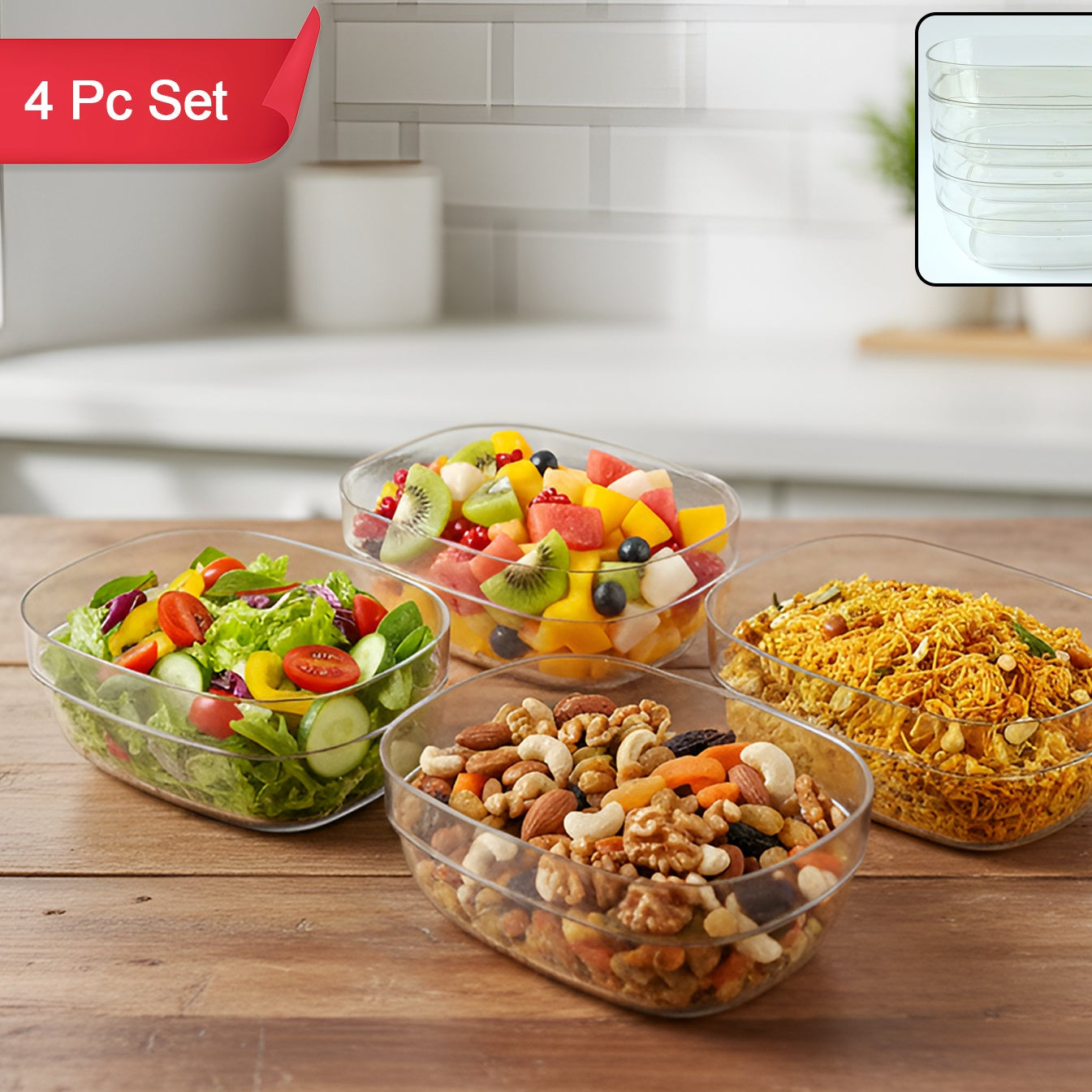 Clear Glass Serving Bowl Set - 4 Piece Multipurpose Kitchen Bowls - Happy Price - Image 1