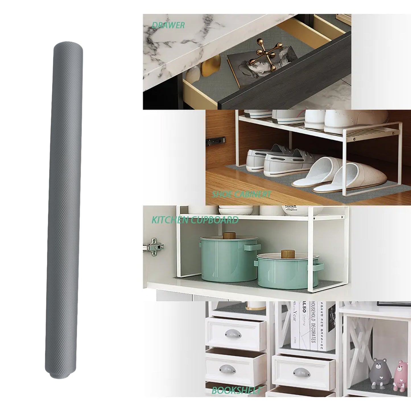 Multipurpose Anti-slip Bathroom Kitchen Cabinet Drawer Shelf Mat Liner Sheets Roll Fridge Mat Table Mat Anti-slip Super Strong Placement Mat For Fridge Bathroom Kitchen Drawer Shelf Liner (45cmx1.25m) - Happy Price - Image 3