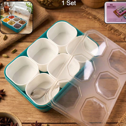 Plastic Real Masala Masti Box With 6 Compartments For Spice Storage