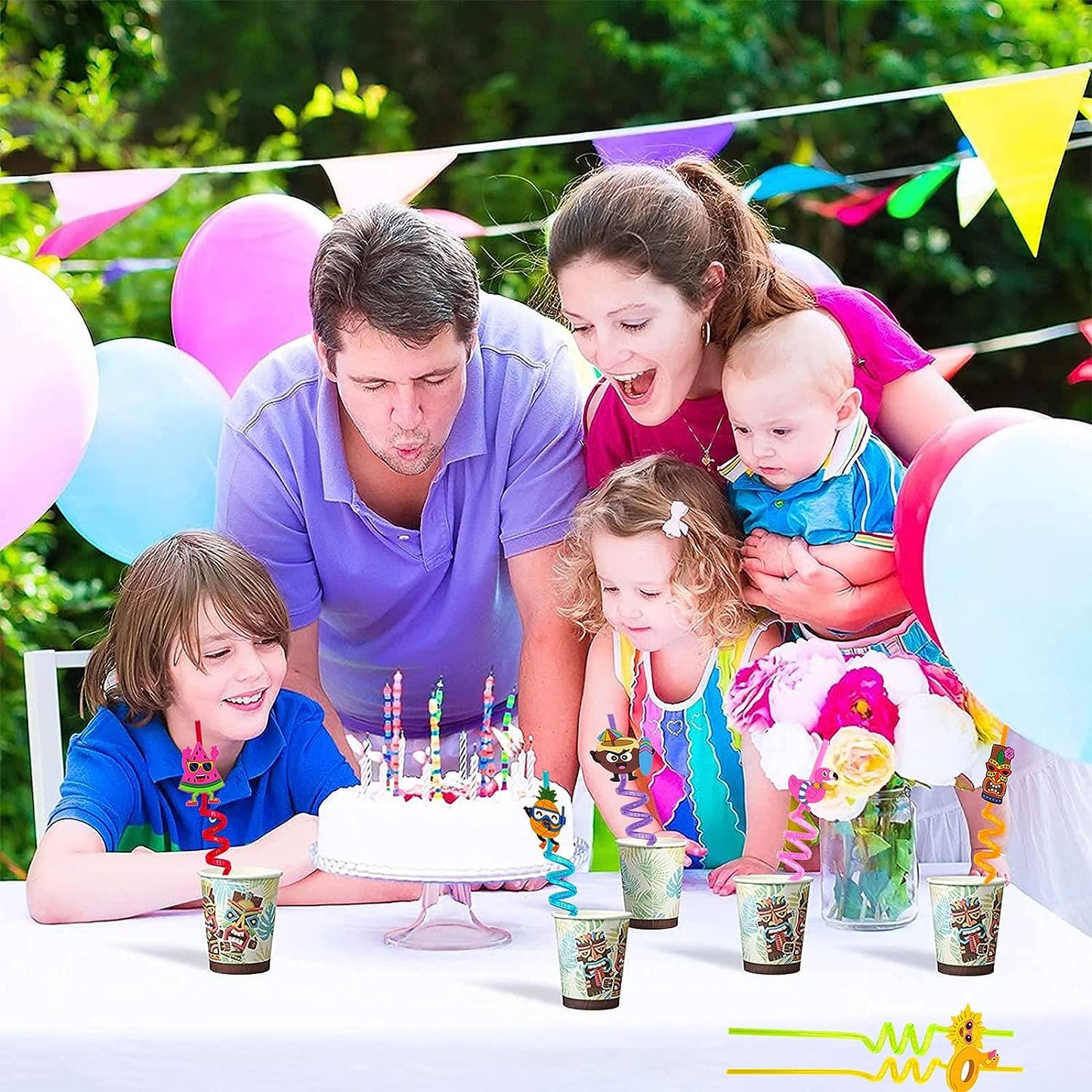 Reusable Straws Are Perfect For Kids Summer Parties. Plastic Straws Reusable Drinking Straws With Cartoon Decoration For Kids Birthday Party Favorsnbspor Other Summer Celebration (4 Pc Set) - Happy Price - Image 3