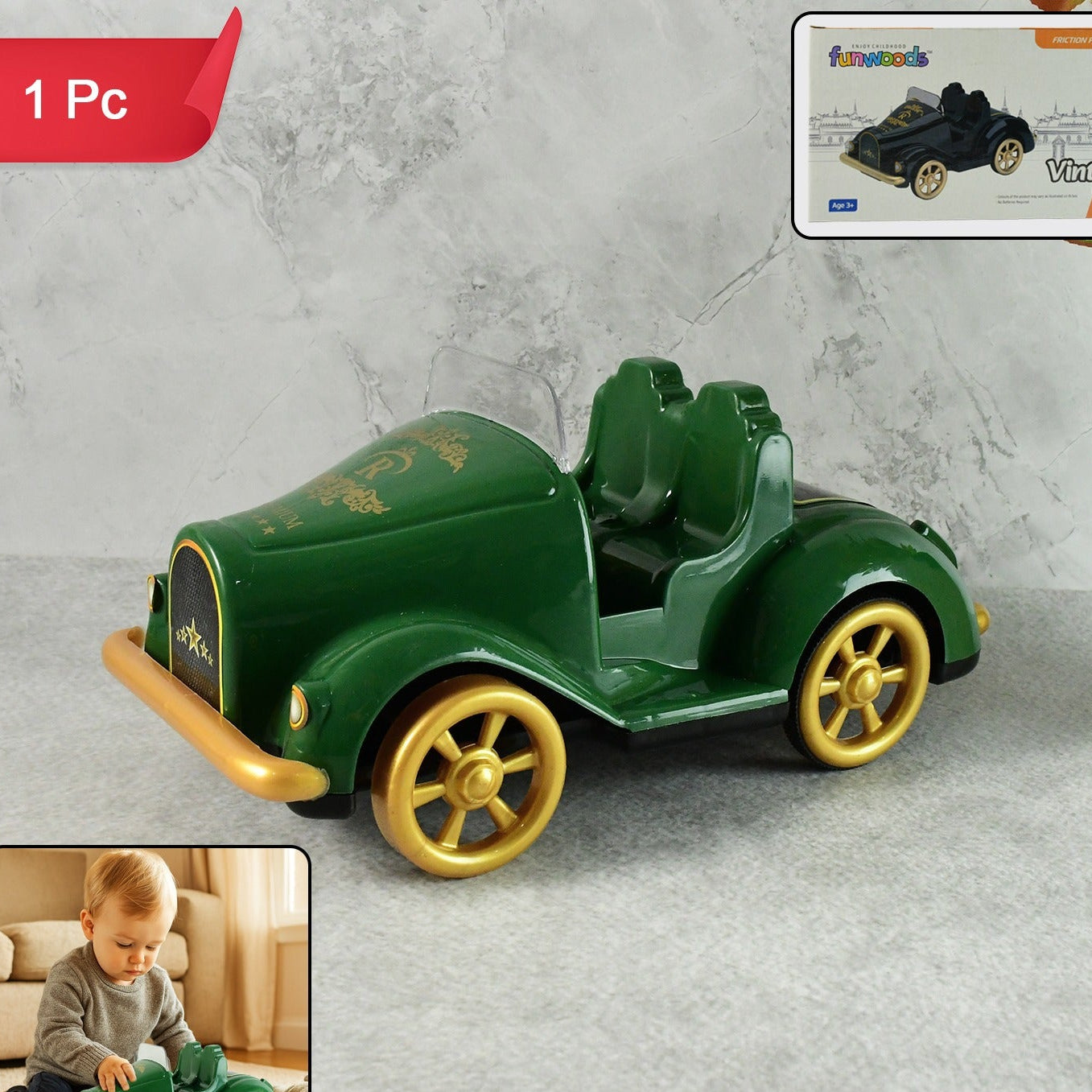 Friction Powered Vintage Car Toy - 1 Pc - Happy Price - Image 1