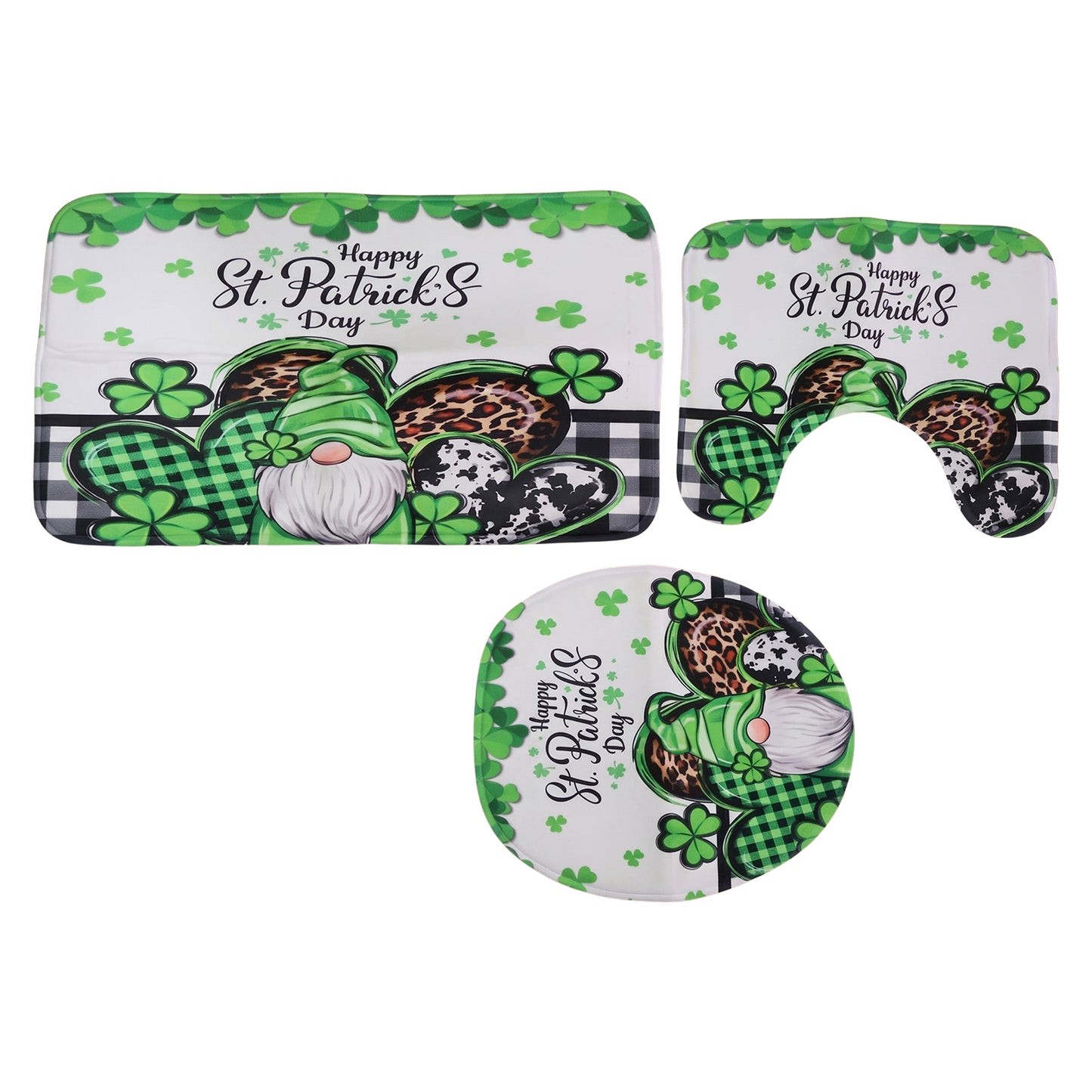 3 Piece Bathroom Mat Set - Mix Design Bath Rug, U-Shape Mat & Toilet Lid Cover - Happy Price - Image 4