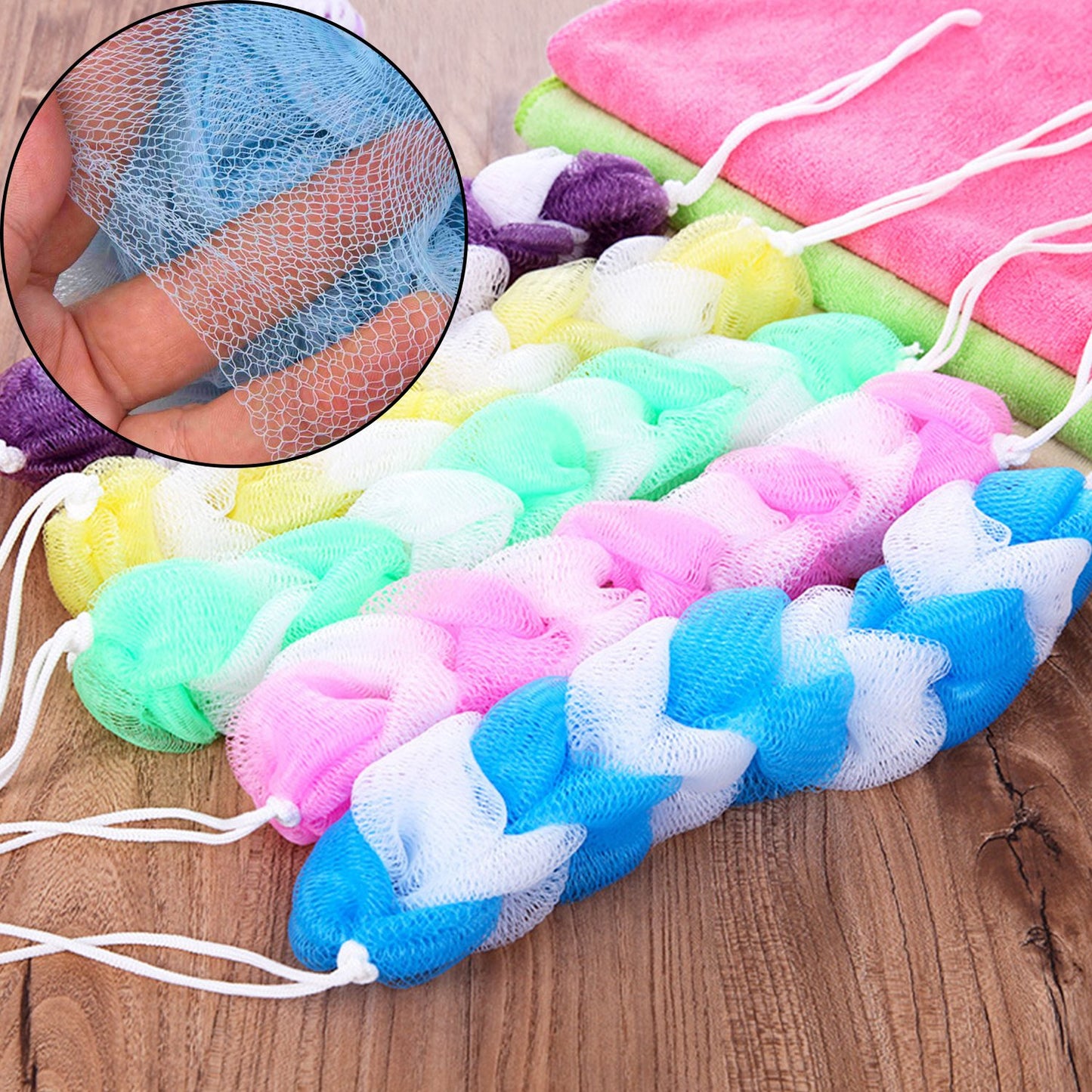 Hanging Bath Shower Long Loofah Sponge Pouf Body Scrubber Small Size (Pack Of 6) - Happy Price - Image 5