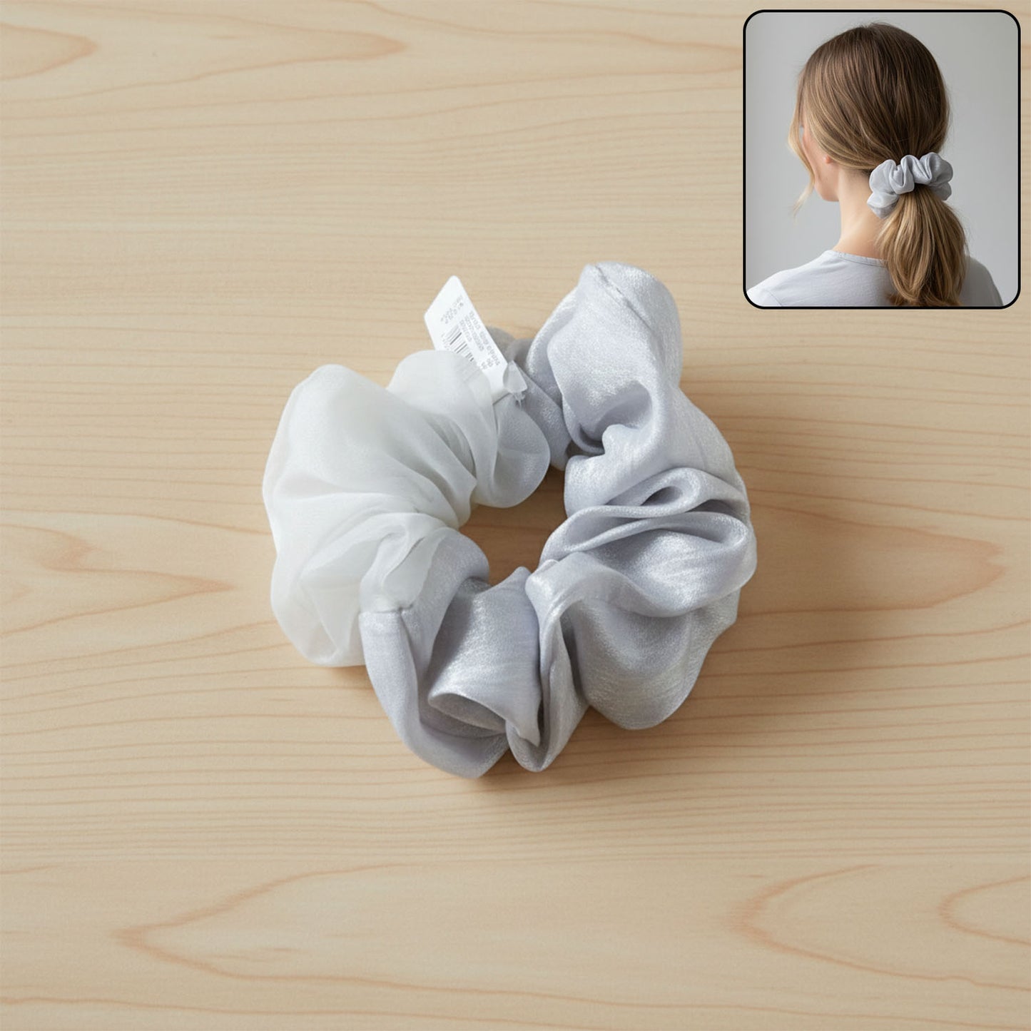 Dual-Tone Satin Mesh Hair Scrunchie (1 Pc) - Happy Price - Image 2