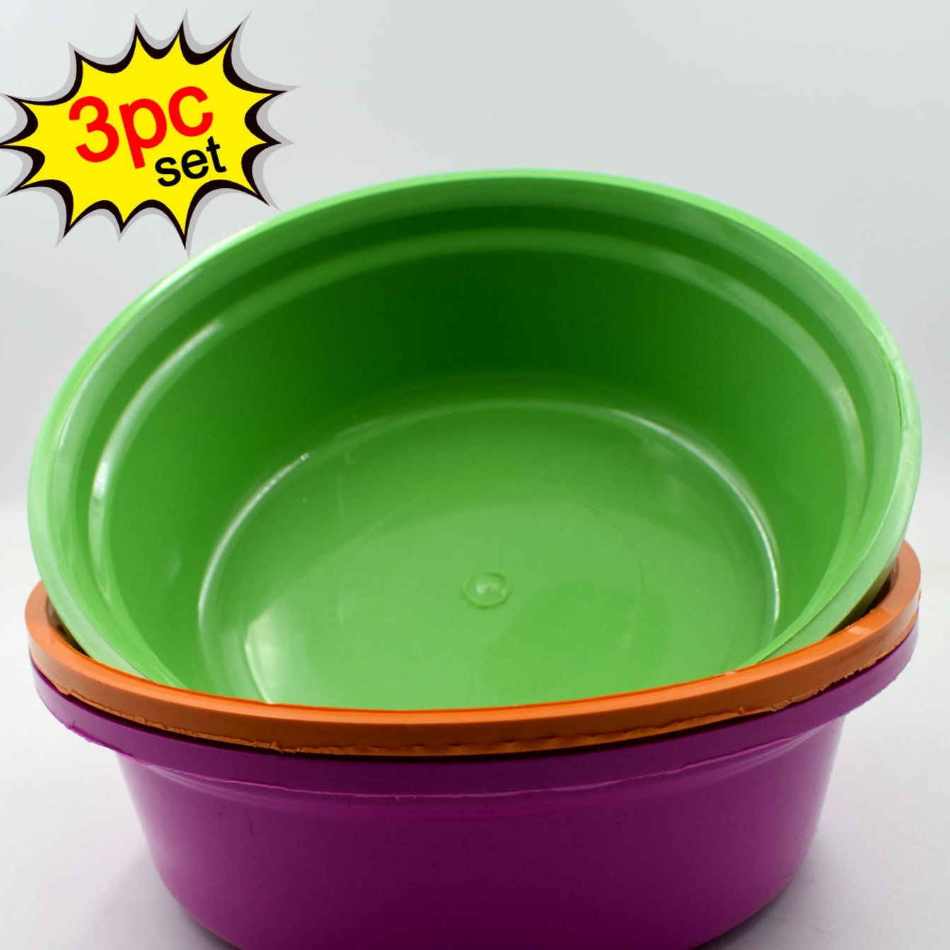 Household Storage Plastic Round Bowl  Tub  Basket  Bucket Set - Pack Of 3 - Happy Price - Image 1