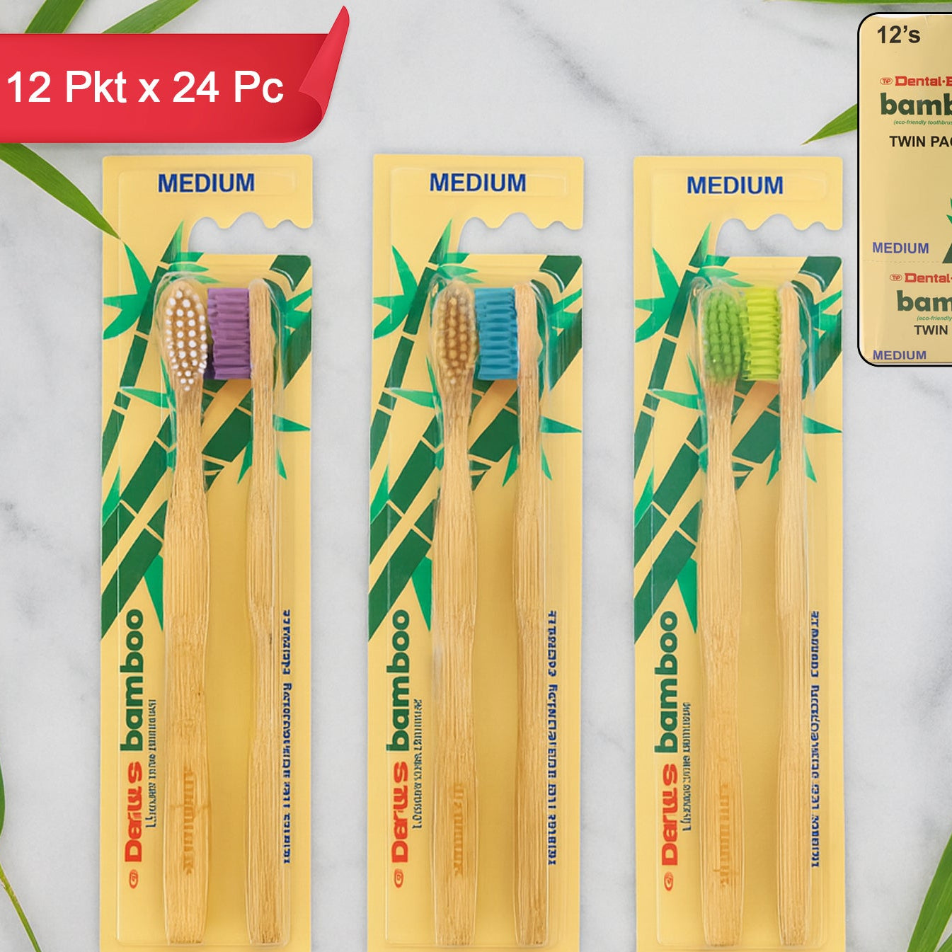Bamboo Toothbrush Twin Pack - 24 Pieces Bulk Set - Happy Price - Image 1
