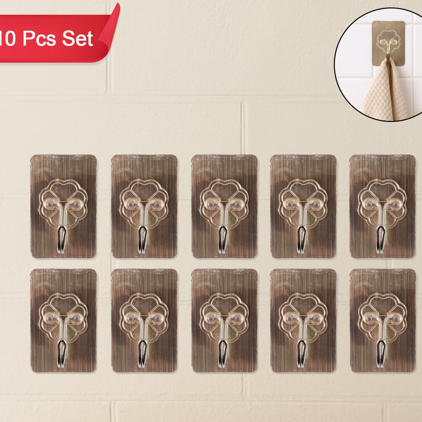 Plastic Adhesive Sticky Waterproof And Oil Proof Wall Hook (5.53.5 Cm  10 Pc) - Happy Price - Image 1