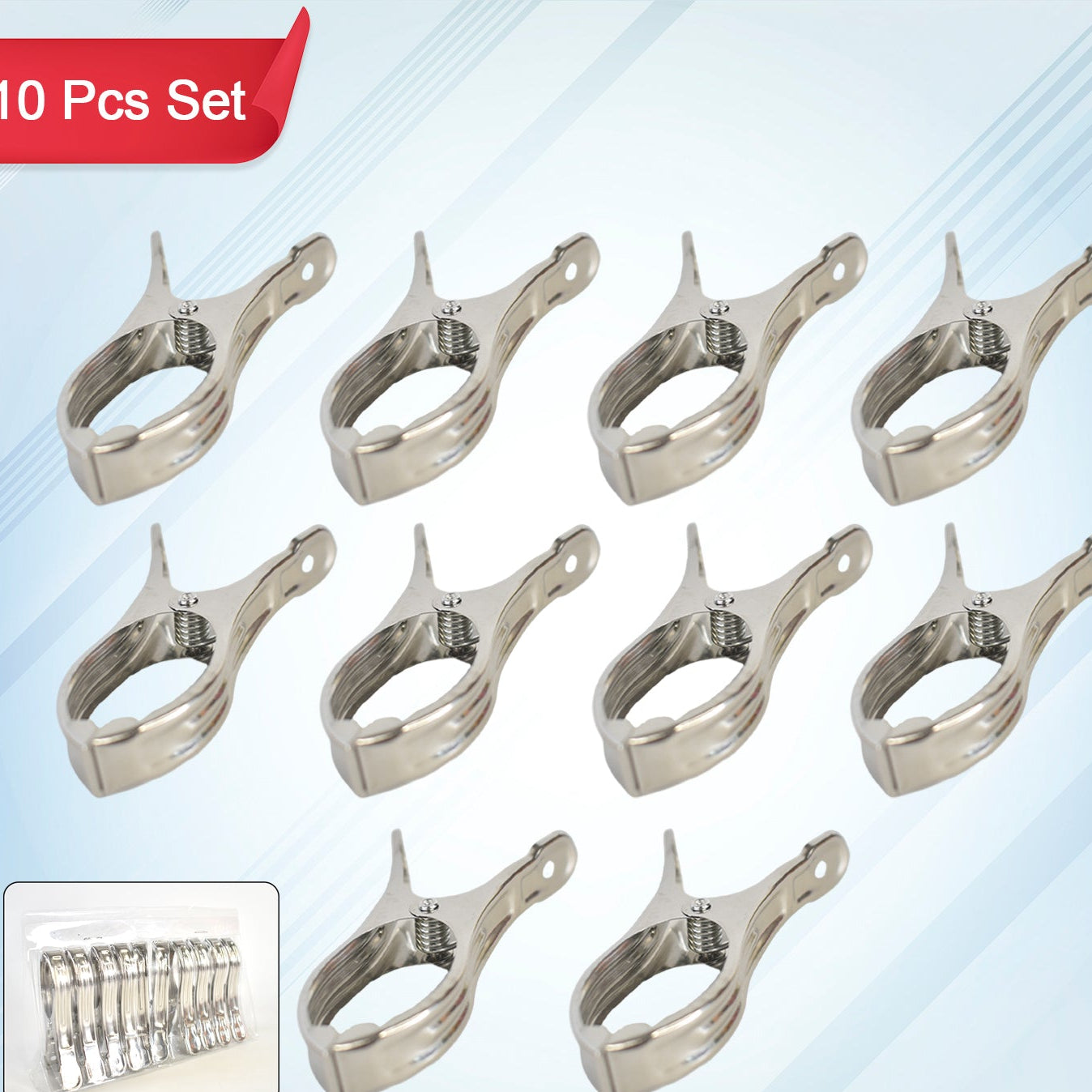Stainless Steel Clothes Pins Beach Towel Clips (10 Pcs Set) - Happy Price - Image 1