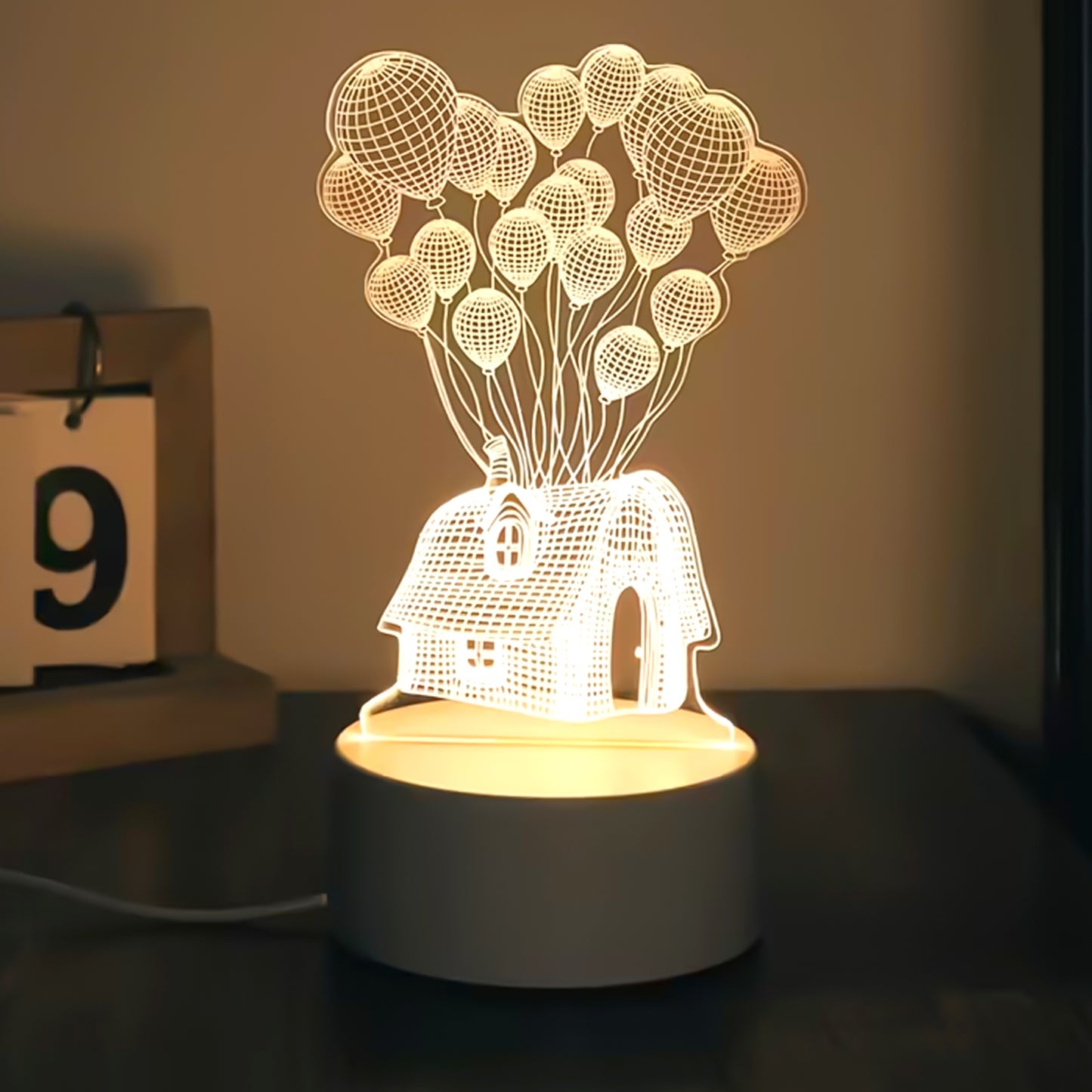 3D Illusion LED Night Lamp - House & Balloons Design, USB Powered Decorative Light - Happy Price - Image 6