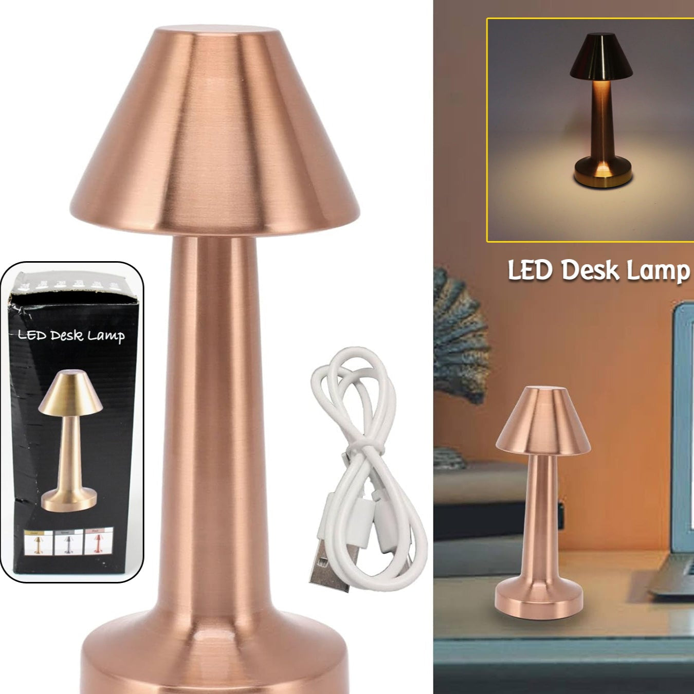 Led Lamp With Touch Control  Decorative Desk Lamp Portable Metal Led Table Lamp Usb Rechargeable 3 Color 3 Levels Brightness Dimmable Eye Protection Modern Lamp For Home Decor Party Kids Room Bedroom (1 Pc) - Happy Price - Image 1