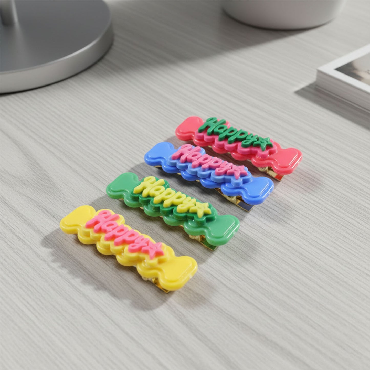 Cute Happy Bone Shape Snap Hair Clips Set - 4 Pieces for Girls - Happy Price - Image 6