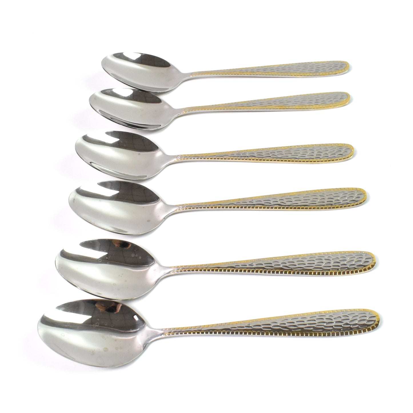 Stainless Steel Gold Bordered Textured Spoons Gold Plated Handle Set Of 6 Pc - Happy Price - Image 6