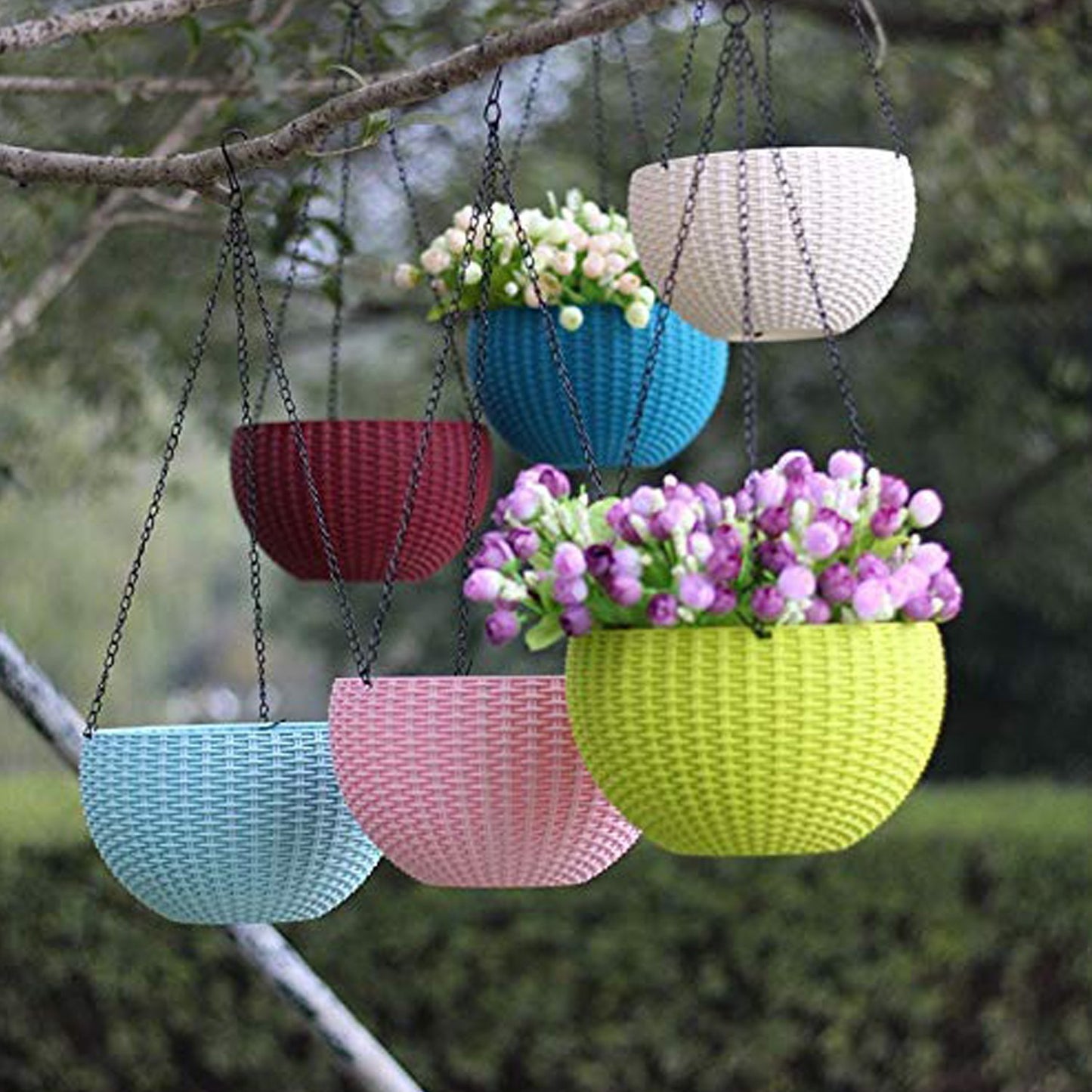 Plastic Hanging Planter with Chain (6 Pc Set) - Happy Price - Image 2