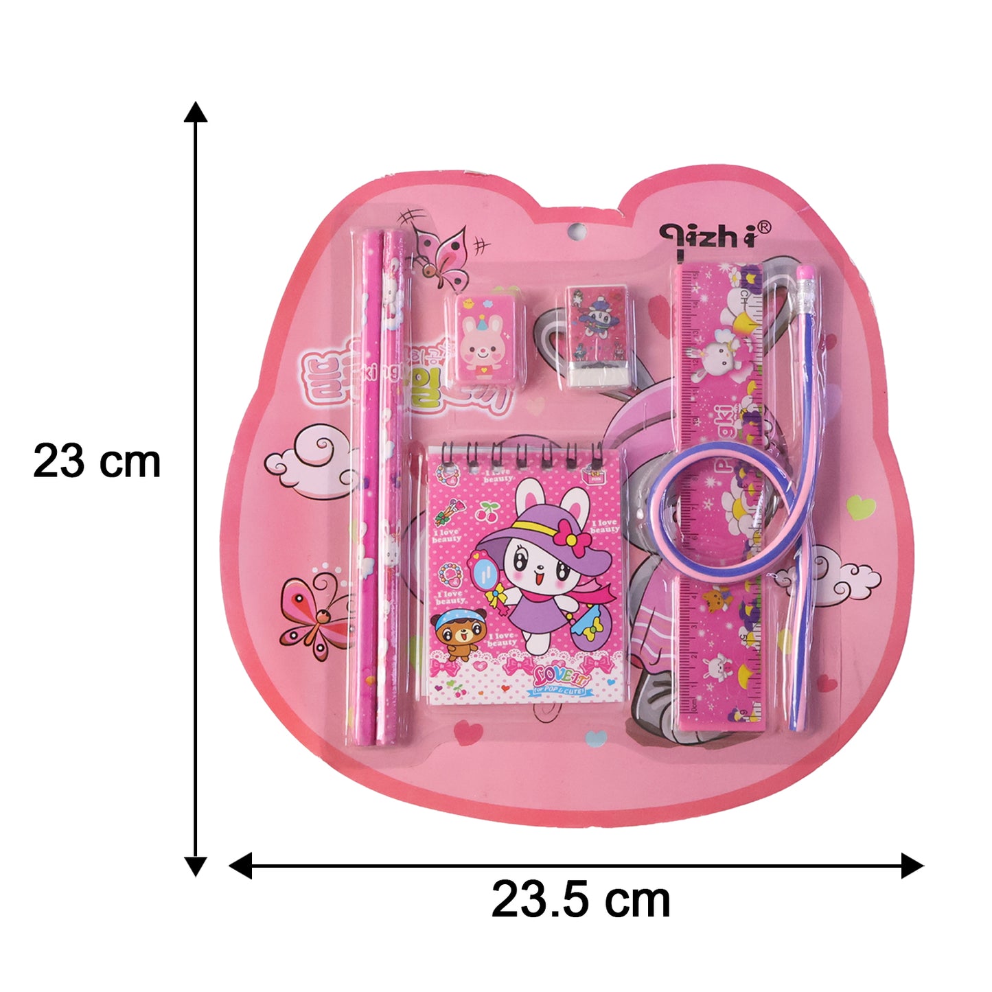 7-in-1 Cute Pink Stationery Kit for Kids - Includes Ruler, Pencils, Eraser, Sharpener & Notebook - Happy Price - Image 5