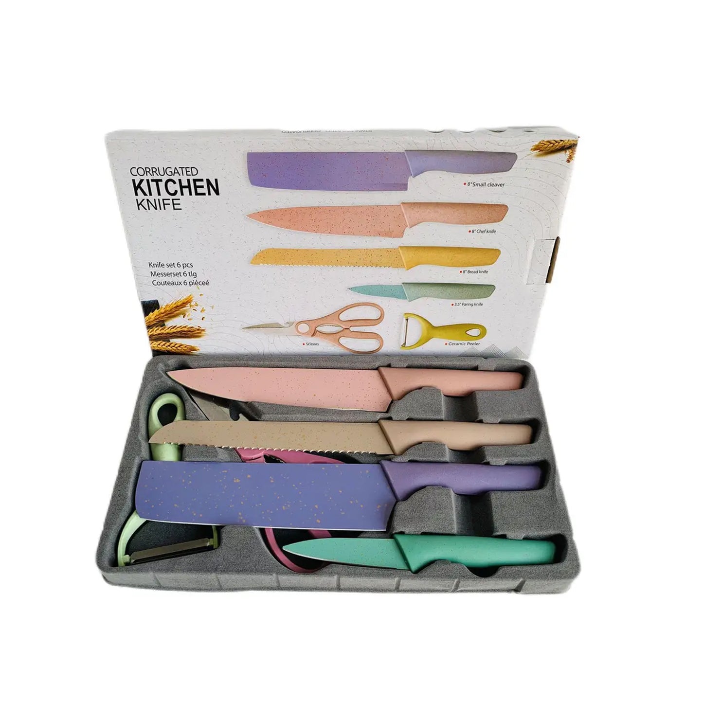 Professional Colorful Kitchen Knives Set Of 6 Pieces Non-stick Blades With High Carbon Stainless Steel Sharp Kitchen Cutting Knives Set For Slicing Paring And Cooking Chef Kitchen Knives Set - Happy Price - Image 4