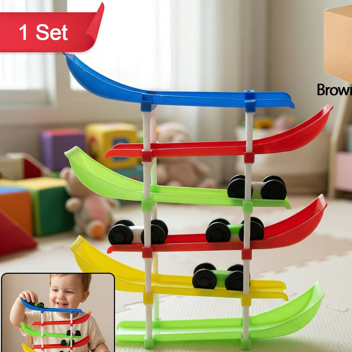 Kids Multi-Level Car Race Track Toy Set - Gravity Slide Tower with Mini Cars - Great Price - Image 1